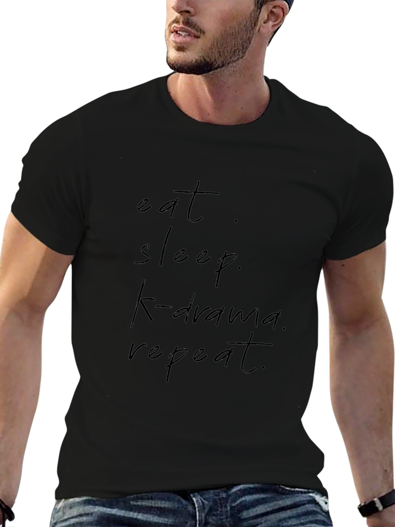Eat Sleep K-Drama Repeat Black Graphic Tee