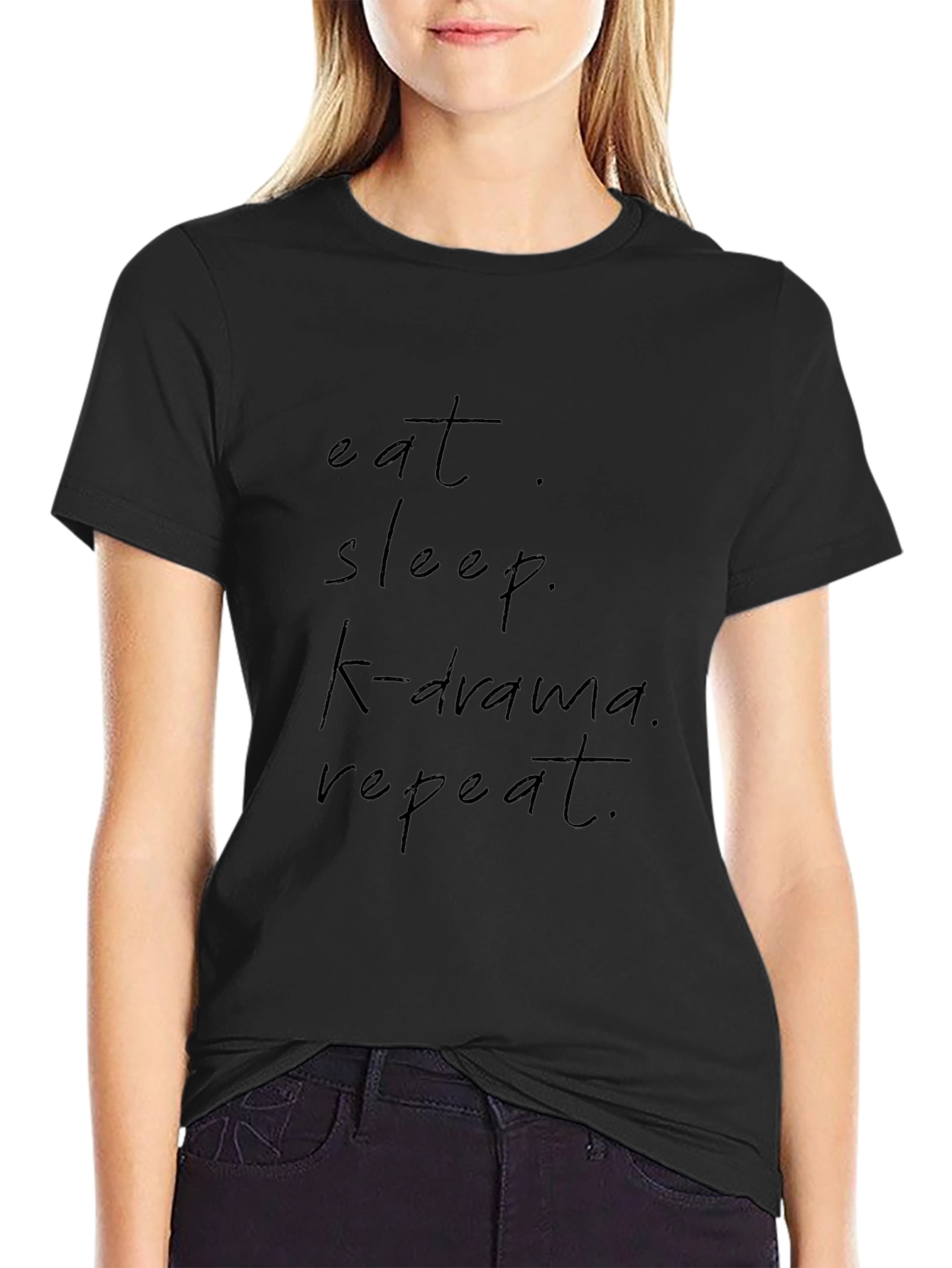 Eat Sleep K-Drama Repeat Black Graphic Tee