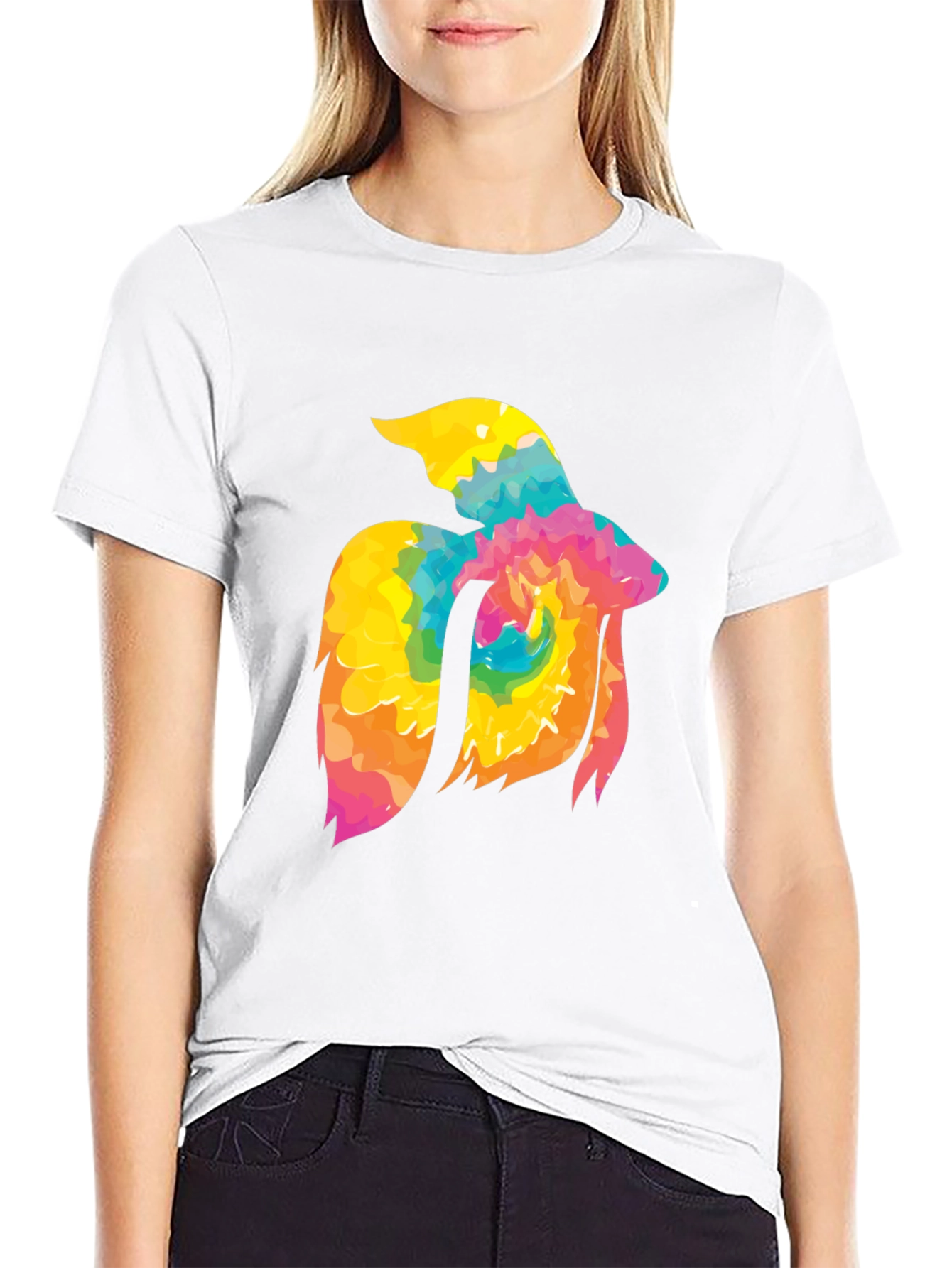 Tie-Dye Betta Fish Graphic Tee - Black Cotton