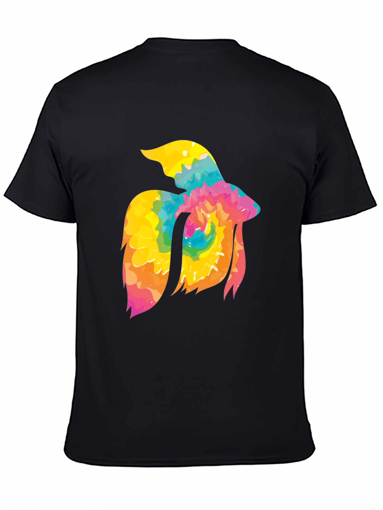 Tie-Dye Betta Fish Graphic Tee - Black Cotton