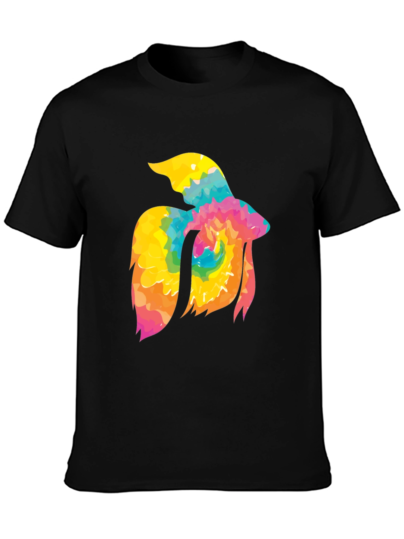 Tie-Dye Betta Fish Graphic Tee - Black Cotton
