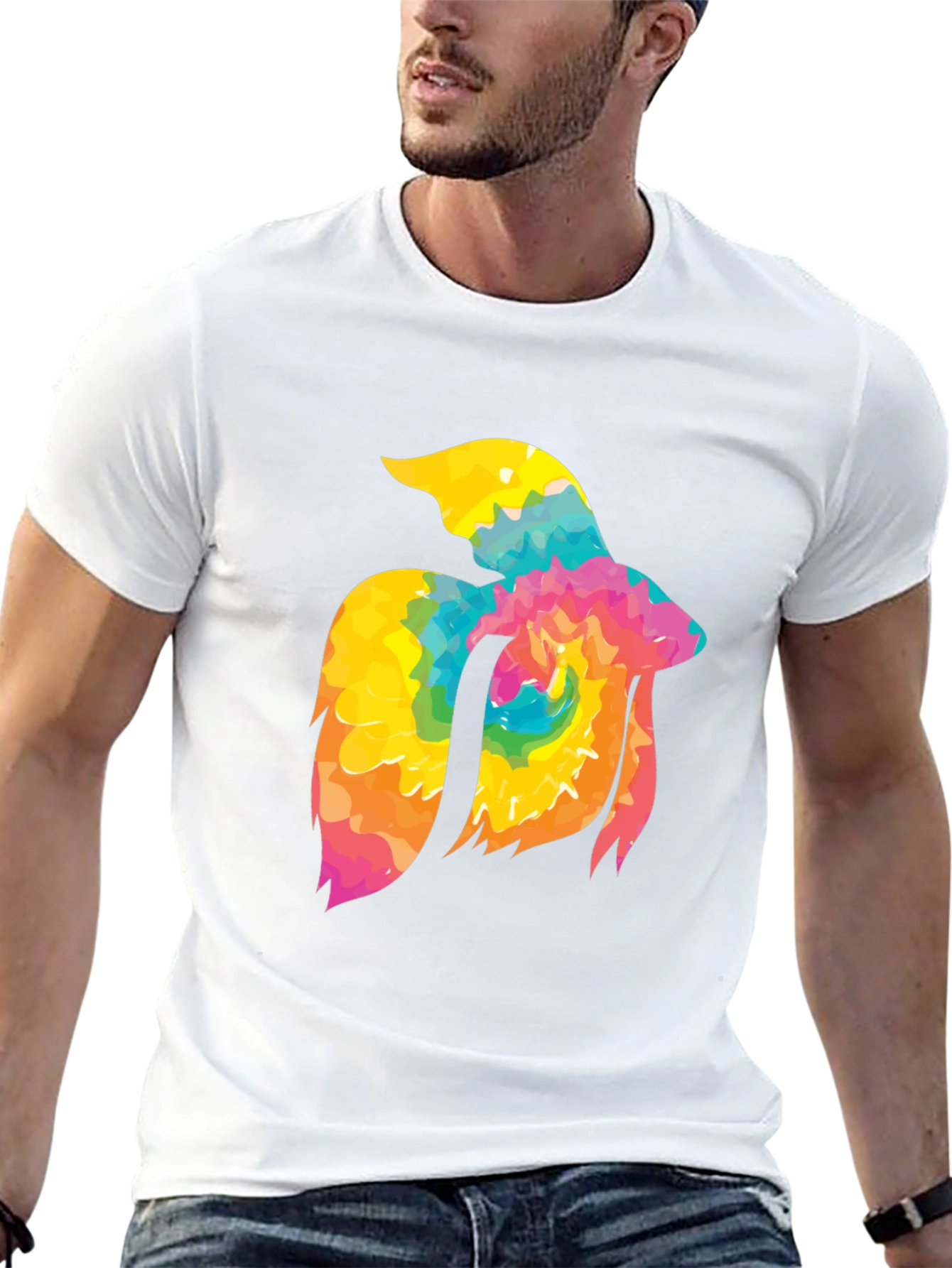 Tie-Dye Betta Fish Graphic Tee - Black Cotton