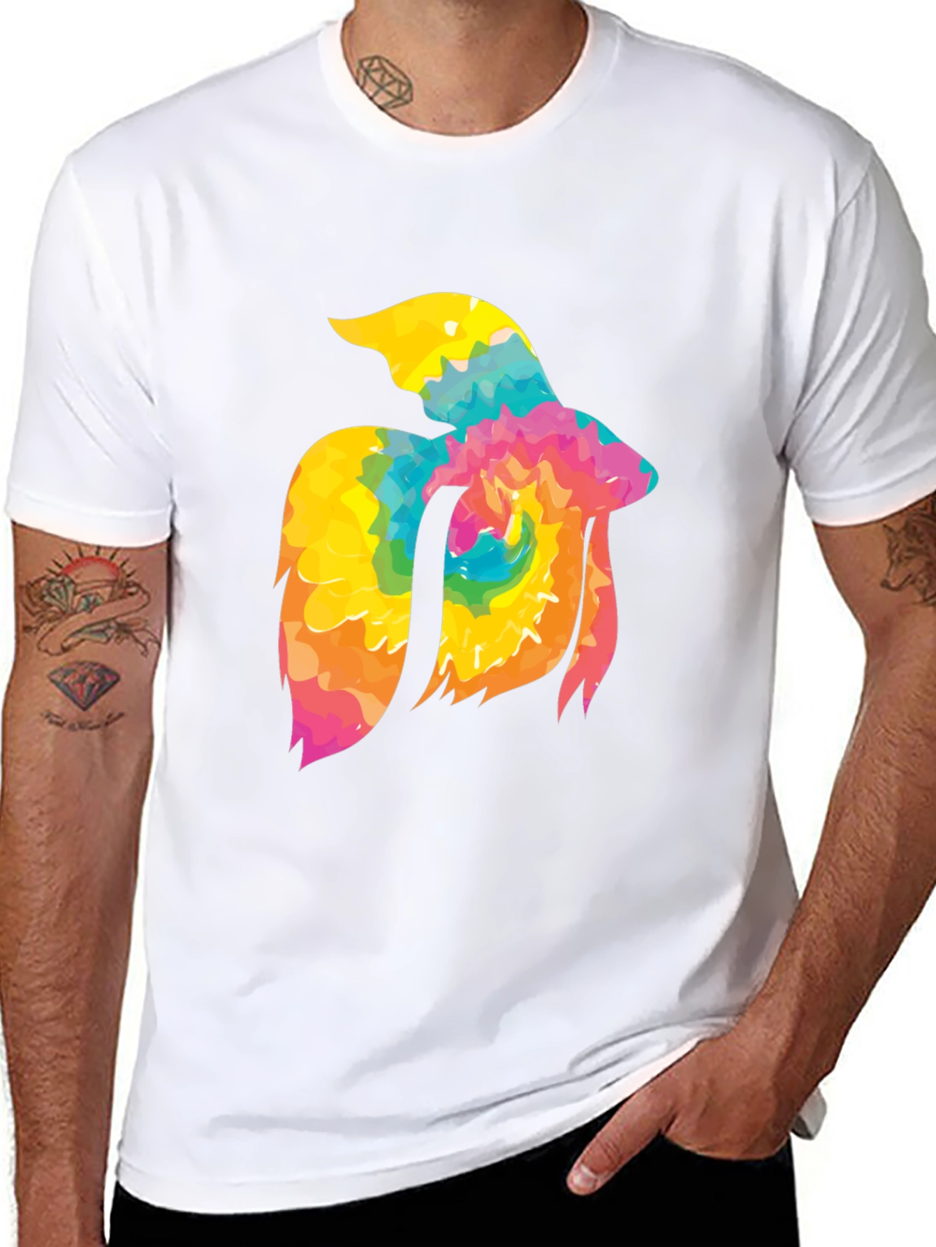 Tie-Dye Betta Fish Graphic Tee - Black Cotton