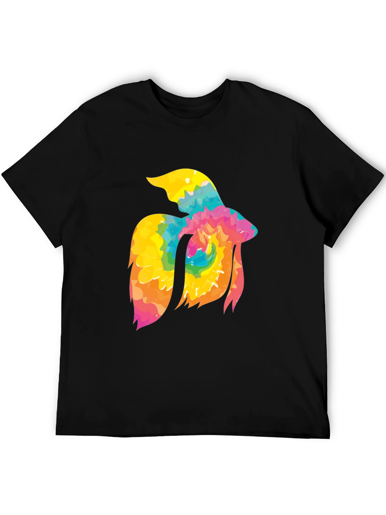 Tie-Dye Betta Fish Graphic Tee - Black Cotton