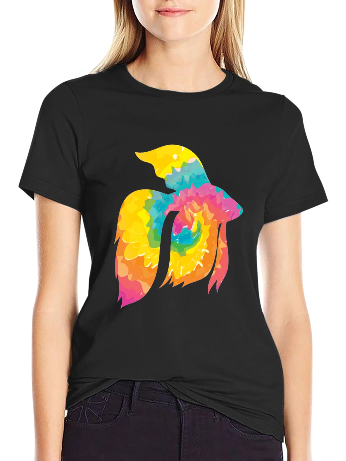 Tie-Dye Betta Fish Graphic Tee - Black Cotton