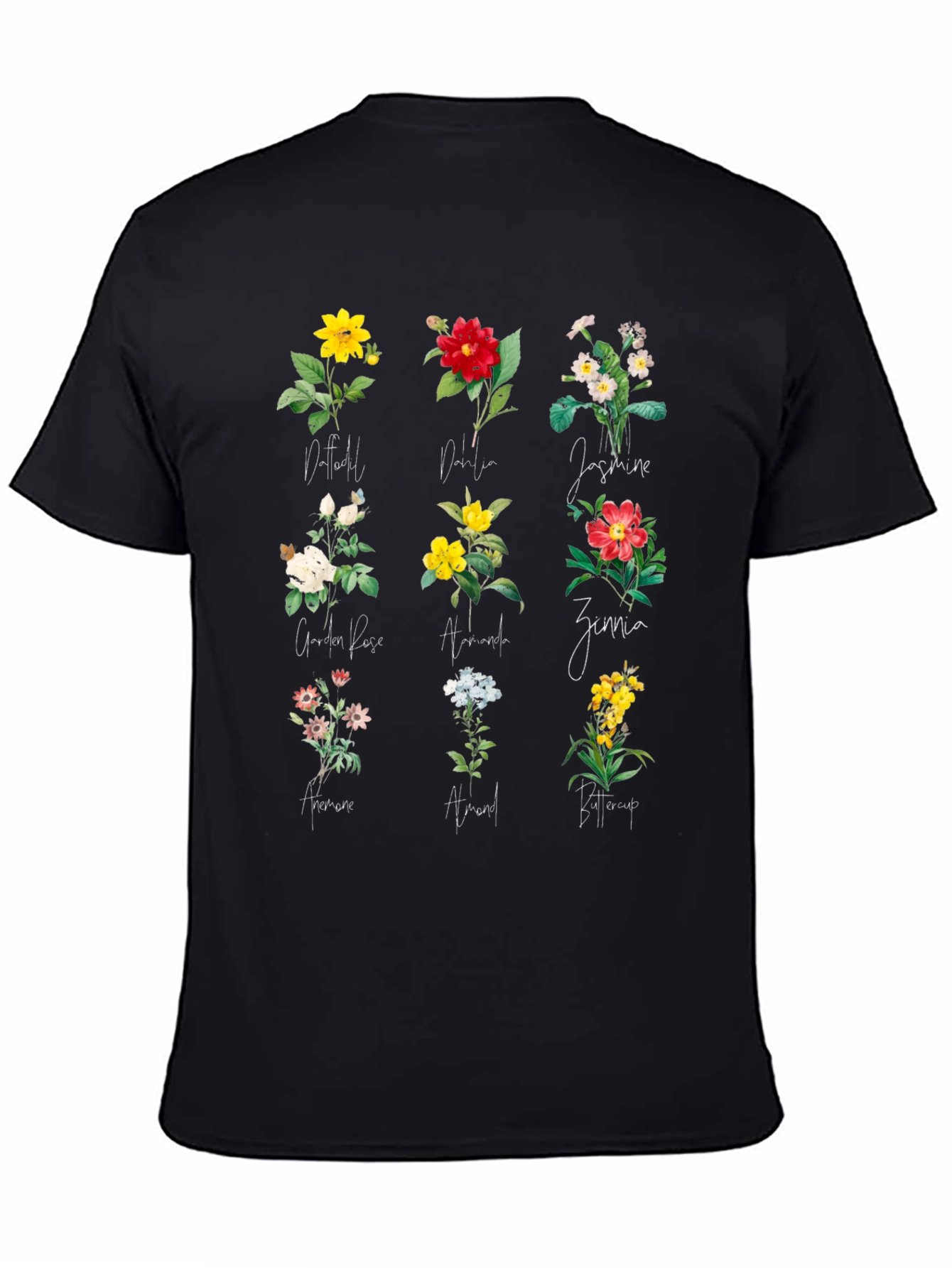 Floral Botanical Print Black T-Shirt