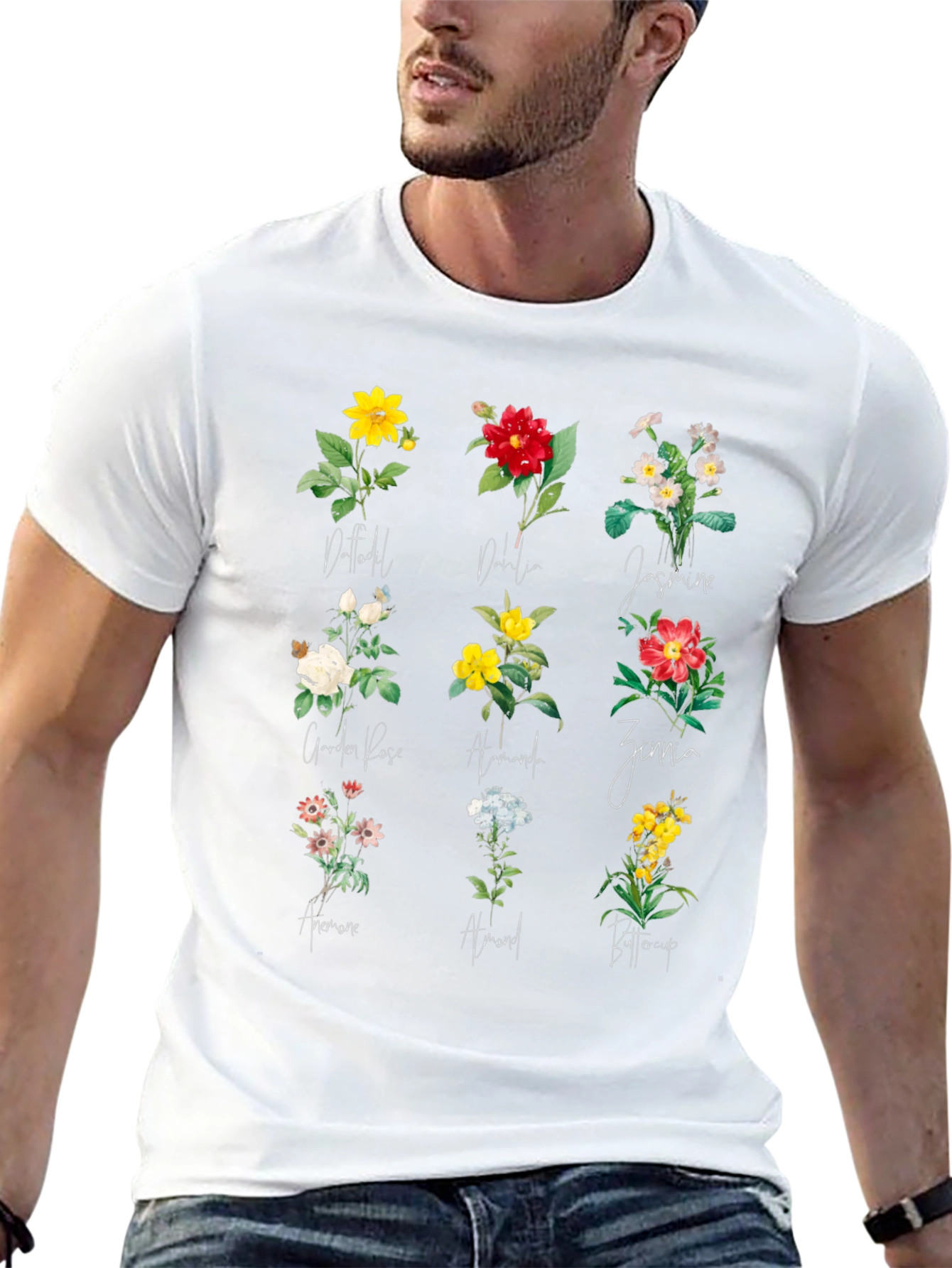 Floral Botanical Print Black T-Shirt