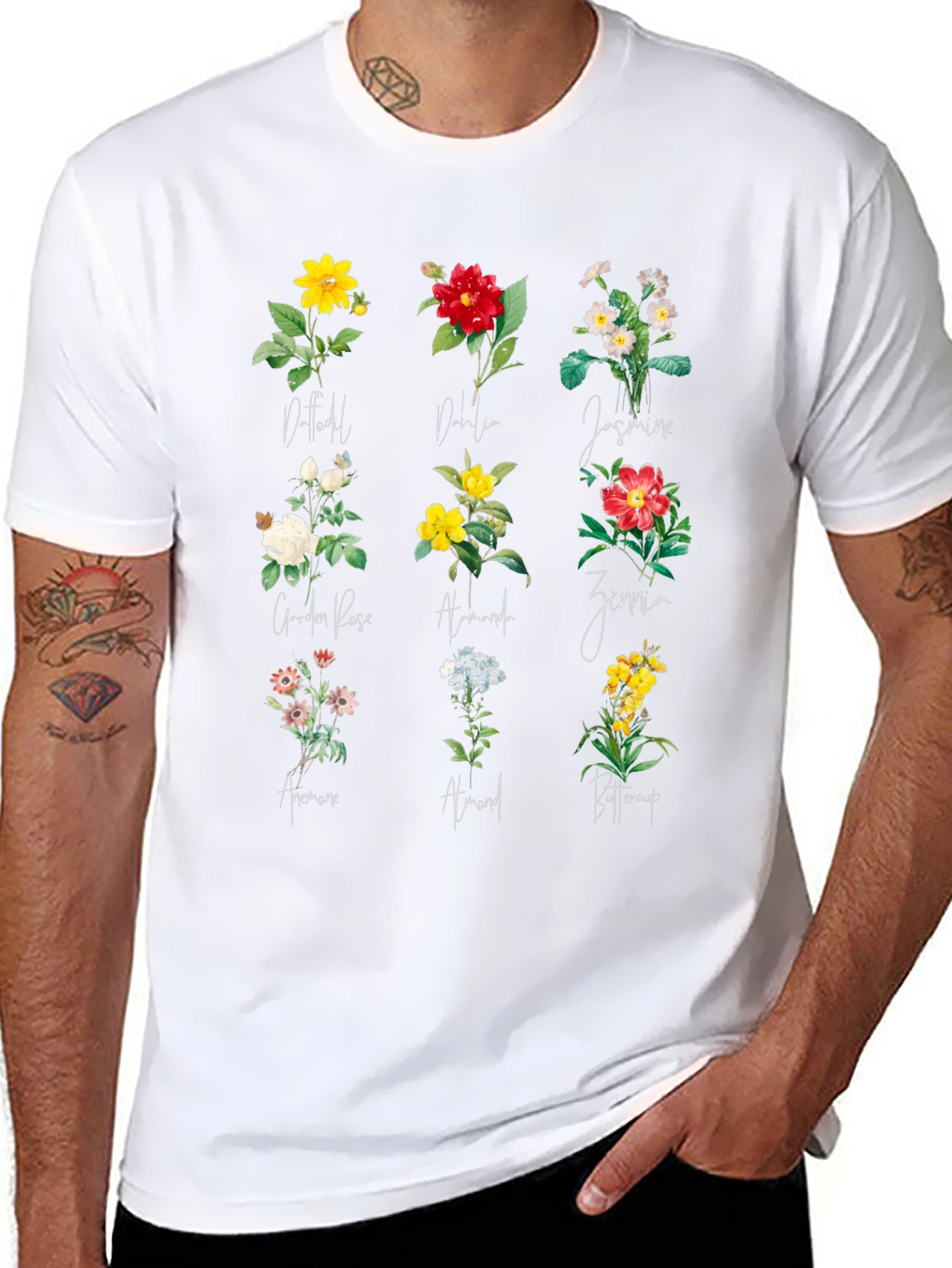 Floral Botanical Print Black T-Shirt