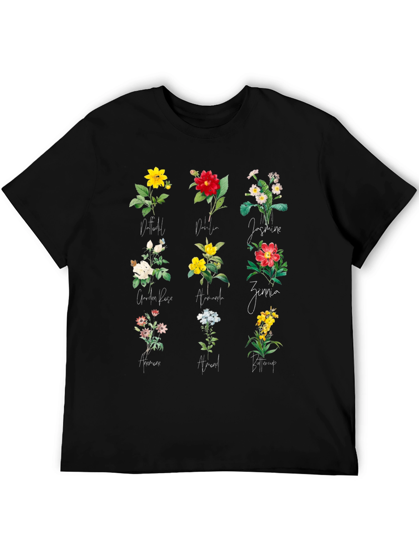 Floral Botanical Print Black T-Shirt