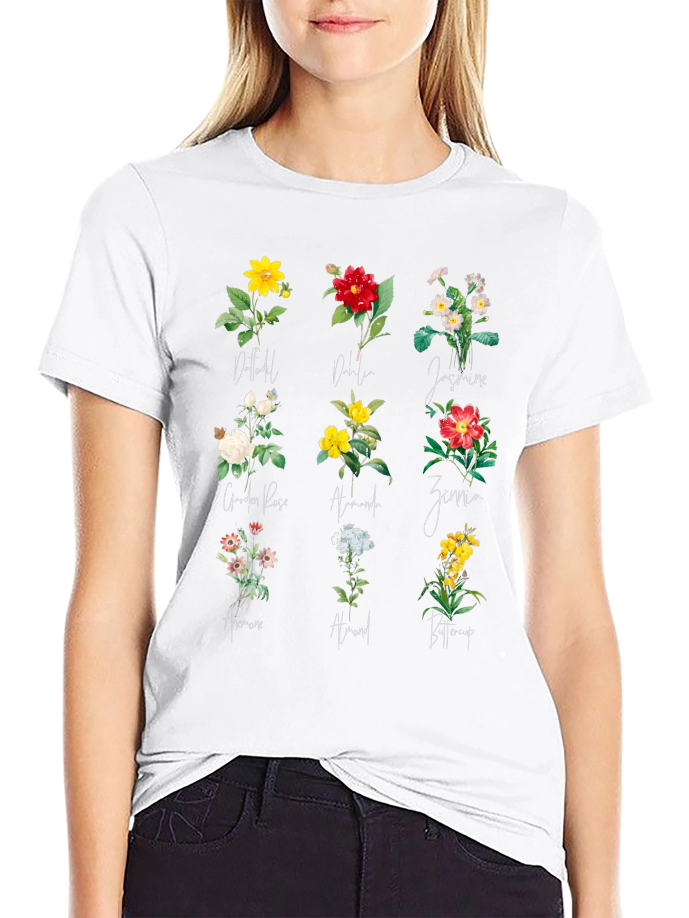 Floral Botanical Print Black T-Shirt