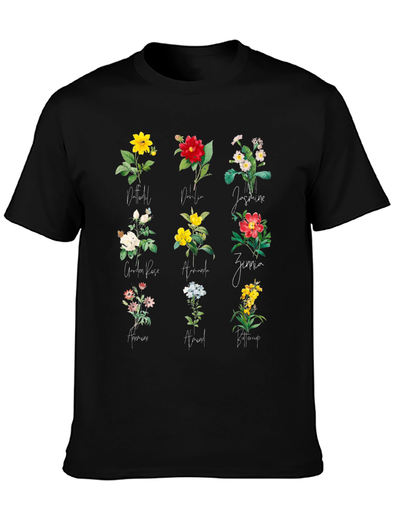 Floral Botanical Print Black T-Shirt