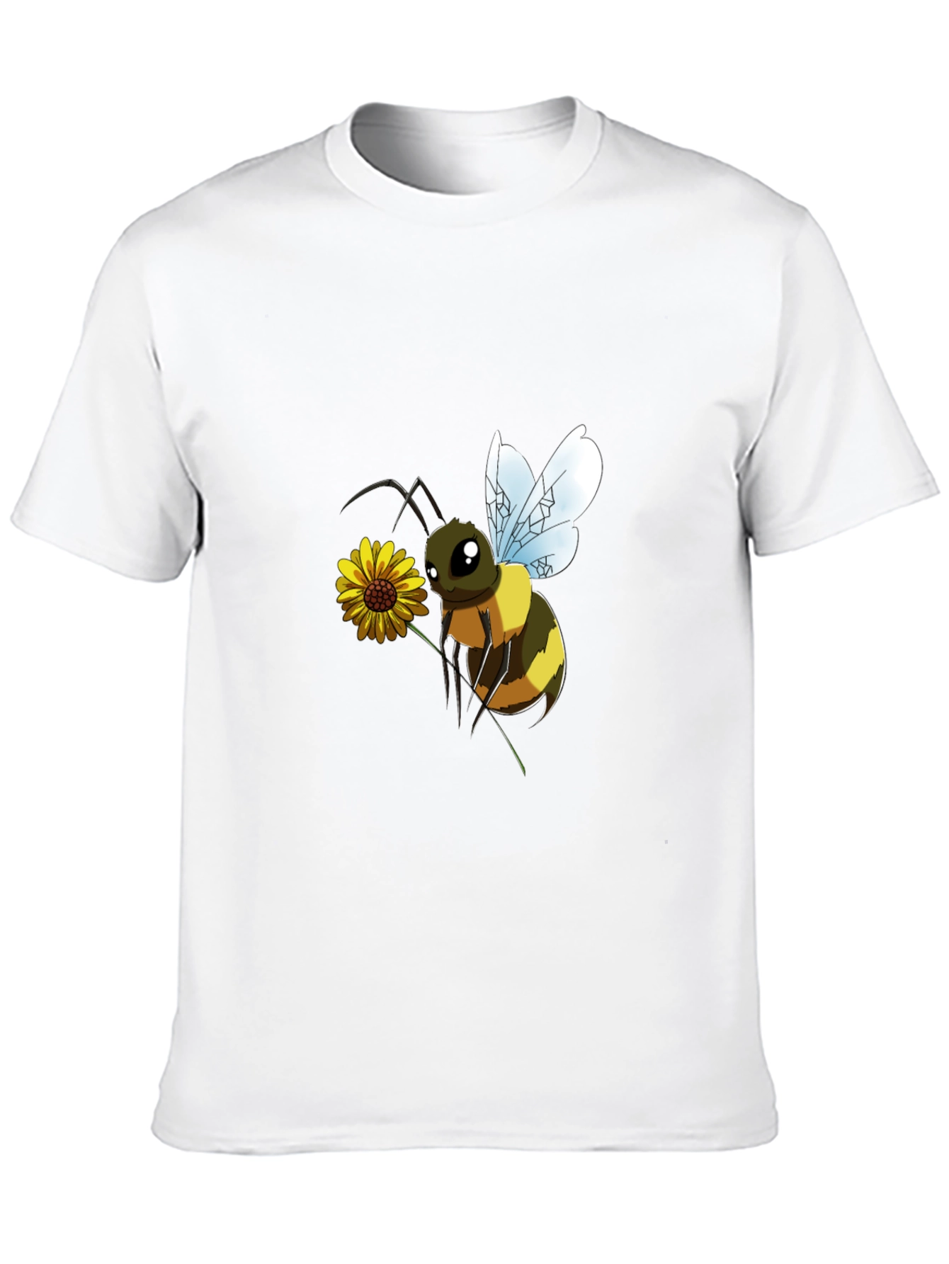 Cartoon Bee & Flower Black T-Shirt