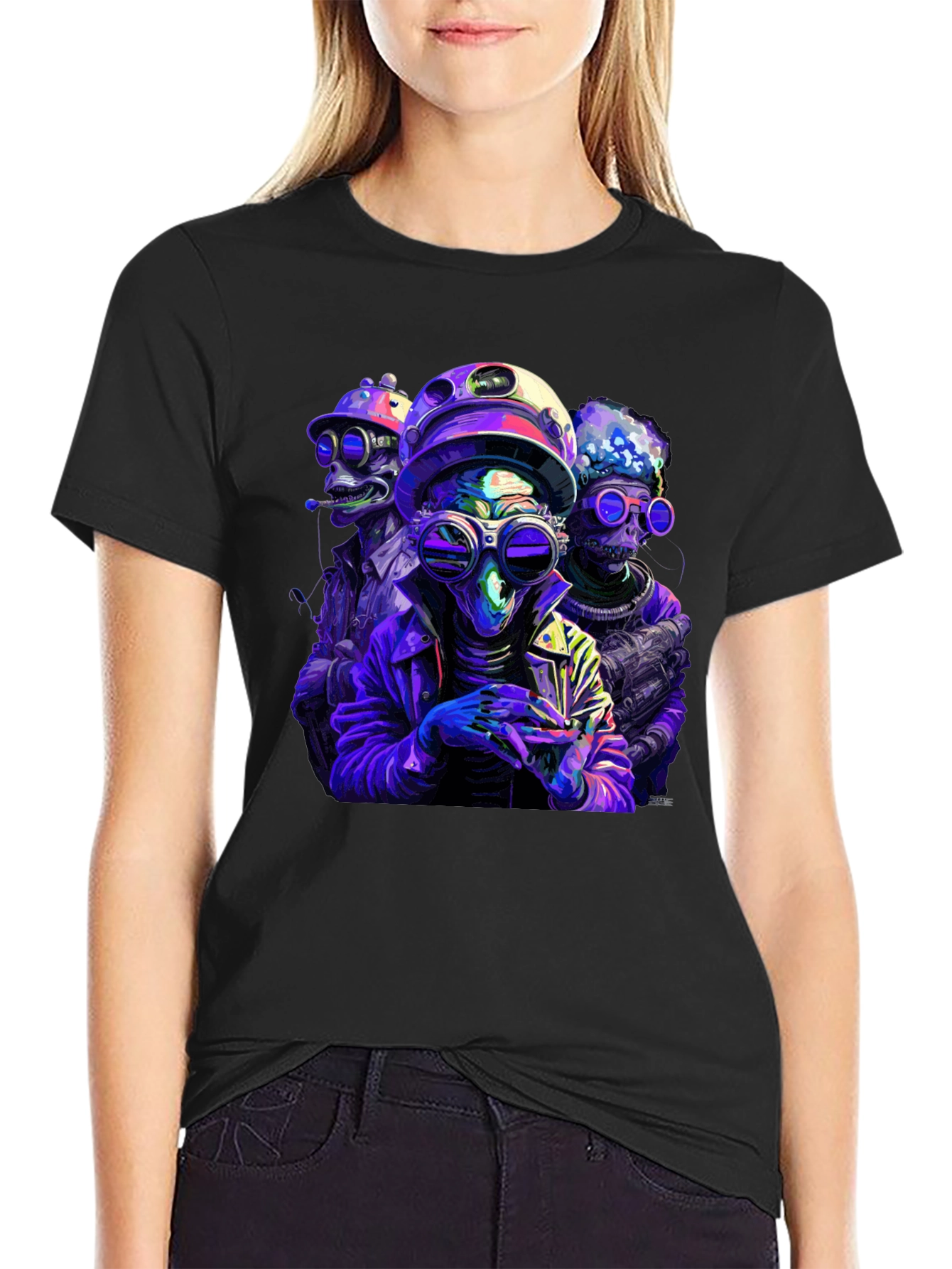 Retro Alien Crew Graphic Black T-Shirt