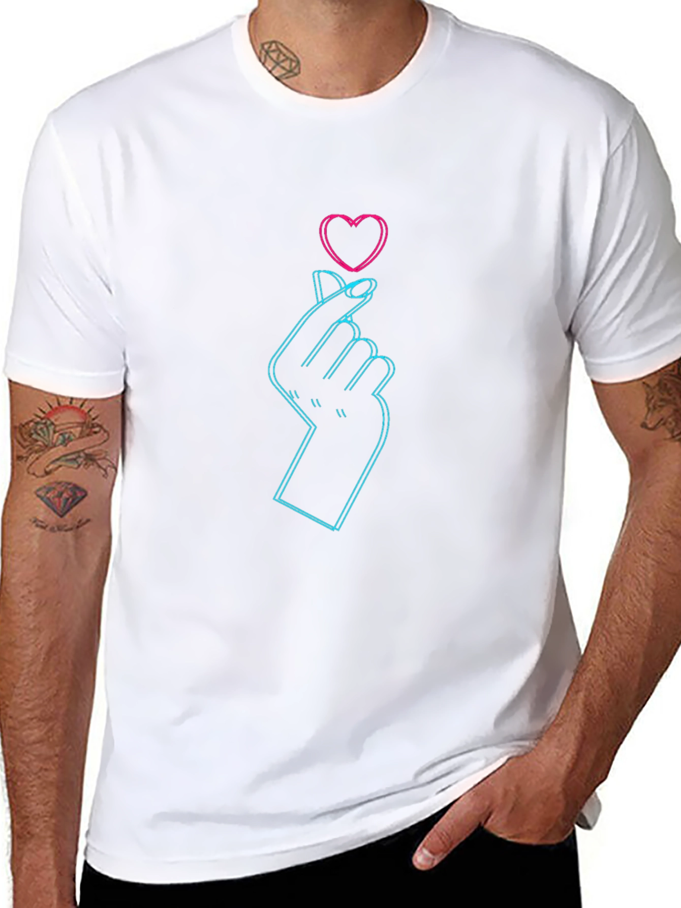 Neon Heart Finger Gesture Graphic Tee