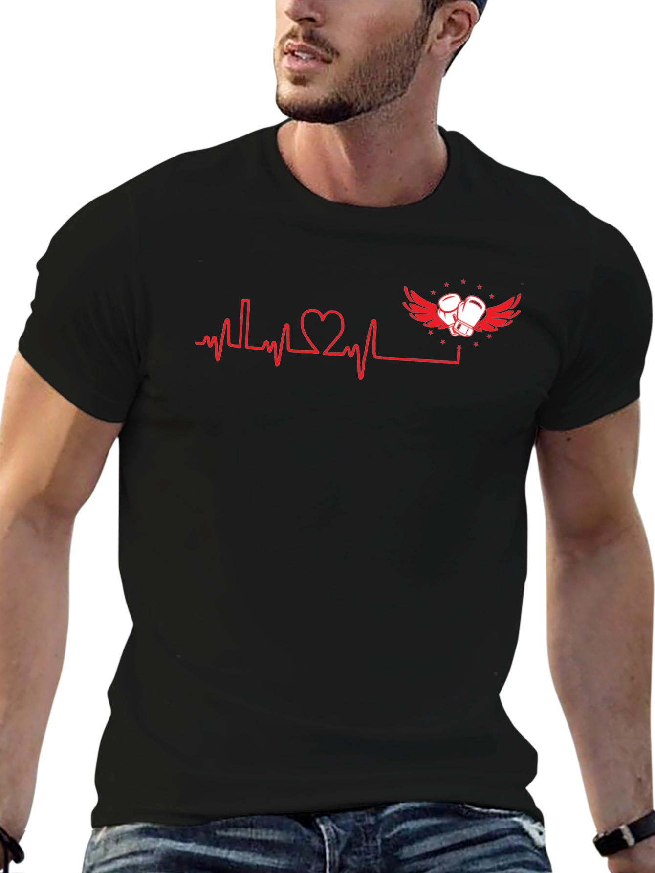 Heartbeat Boxing Gloves Graphic Tee - Black