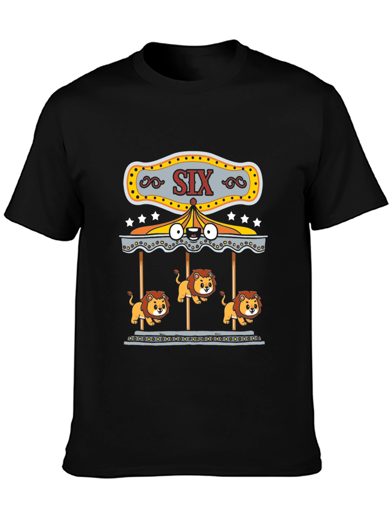 Lion Carousel Graphic Tee - Black Cotton T-Shirt