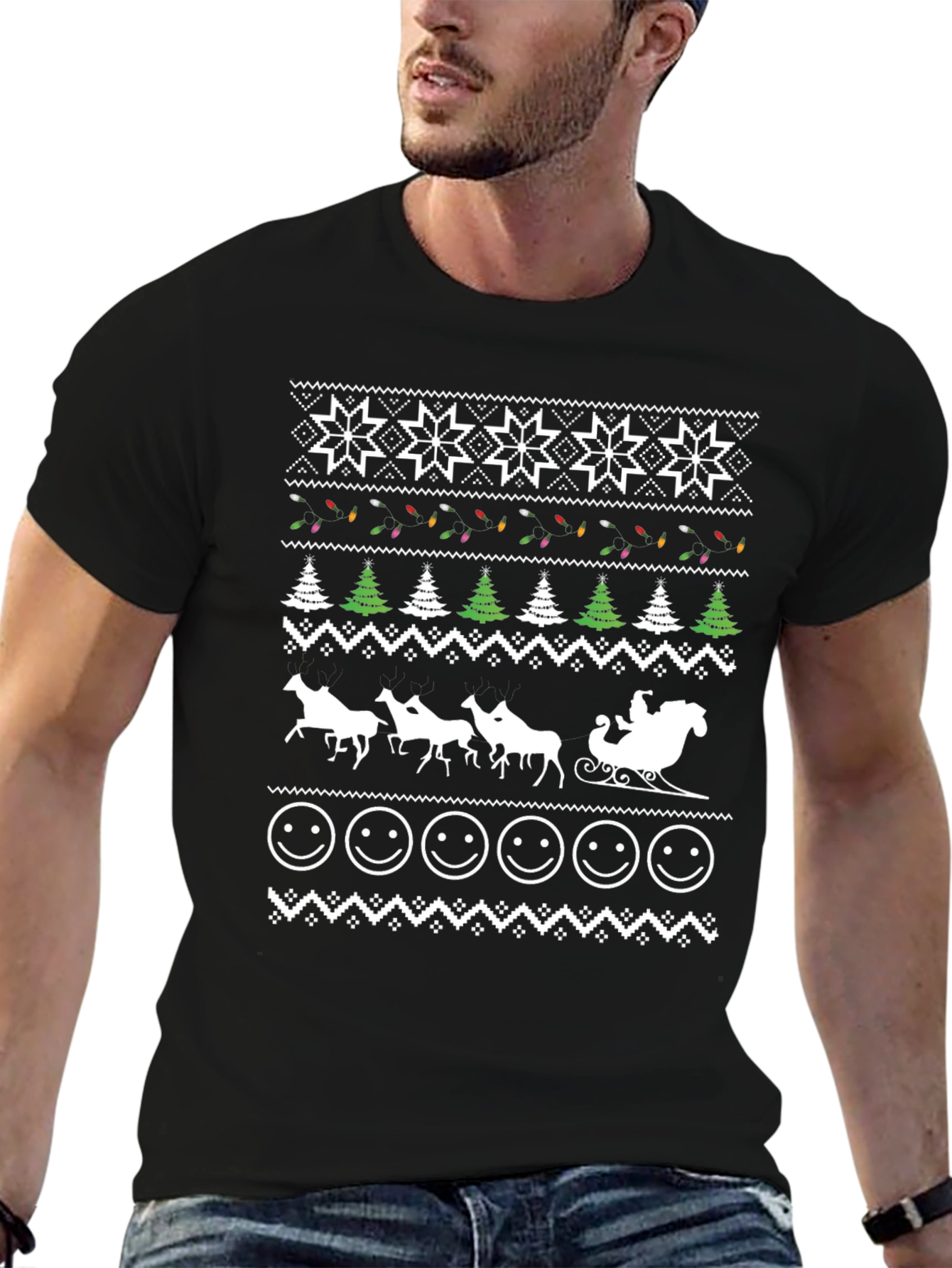 Festive Santa Sleigh Ugly Christmas T-Shirt