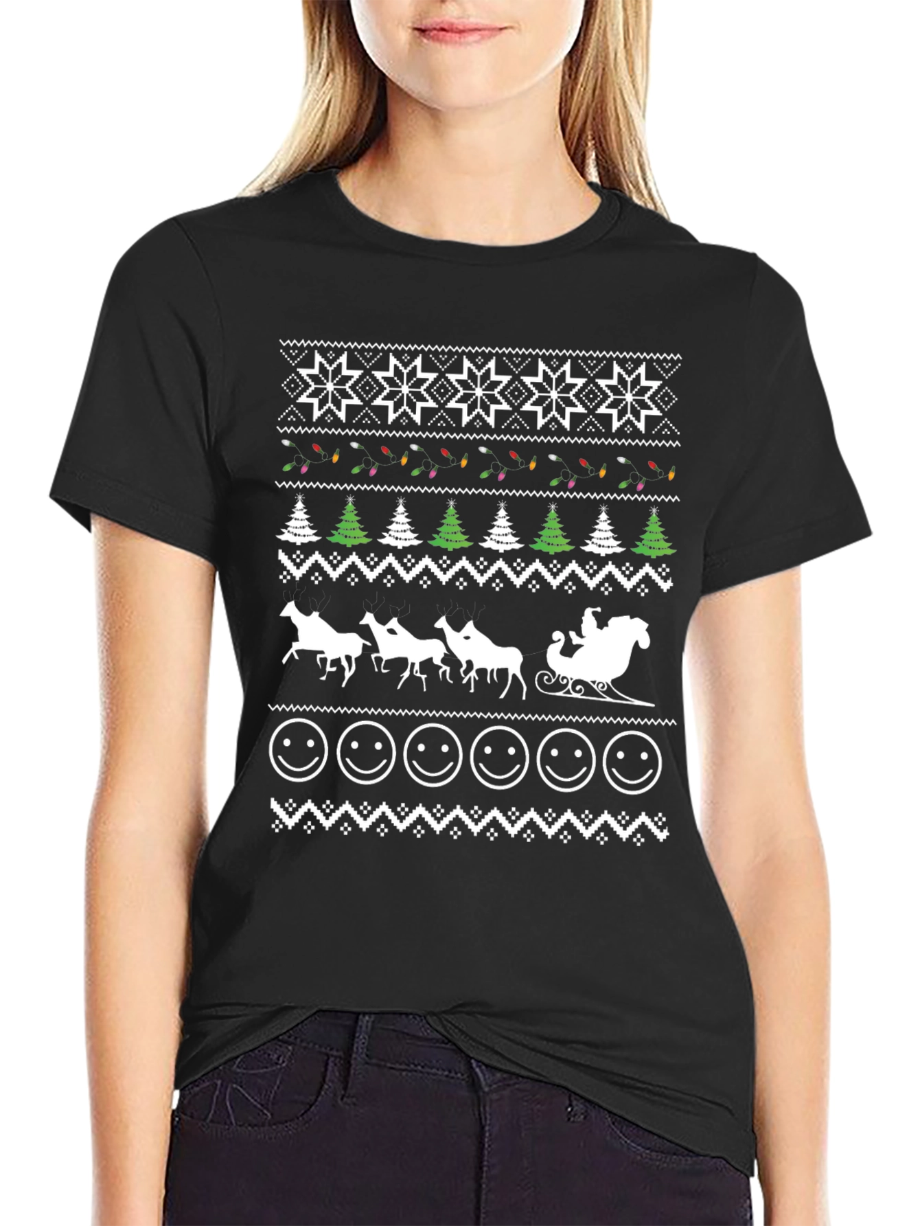 Festive Santa Sleigh Ugly Christmas T-Shirt