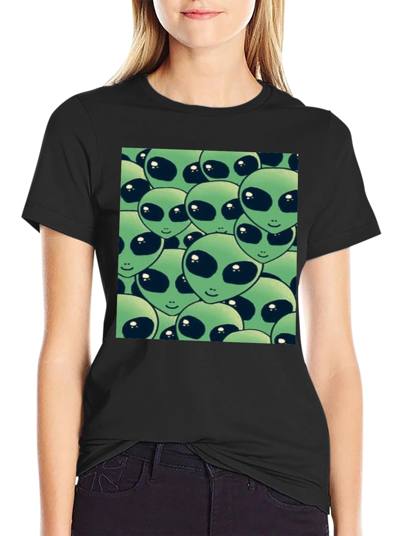 Alien Heads Graphic Black T-Shirt