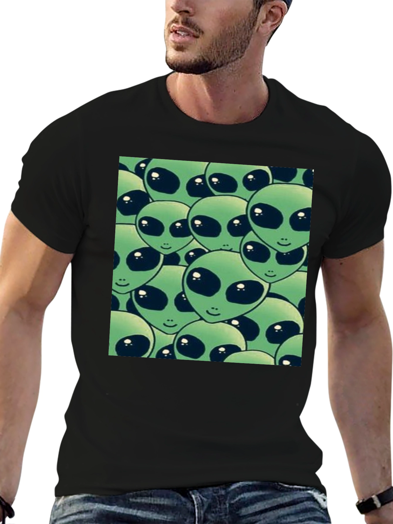 Alien Heads Graphic Black T-Shirt