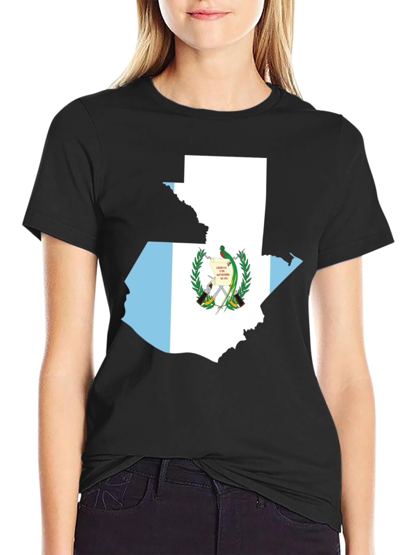 Guatemala Flag Map T-Shirt - Black