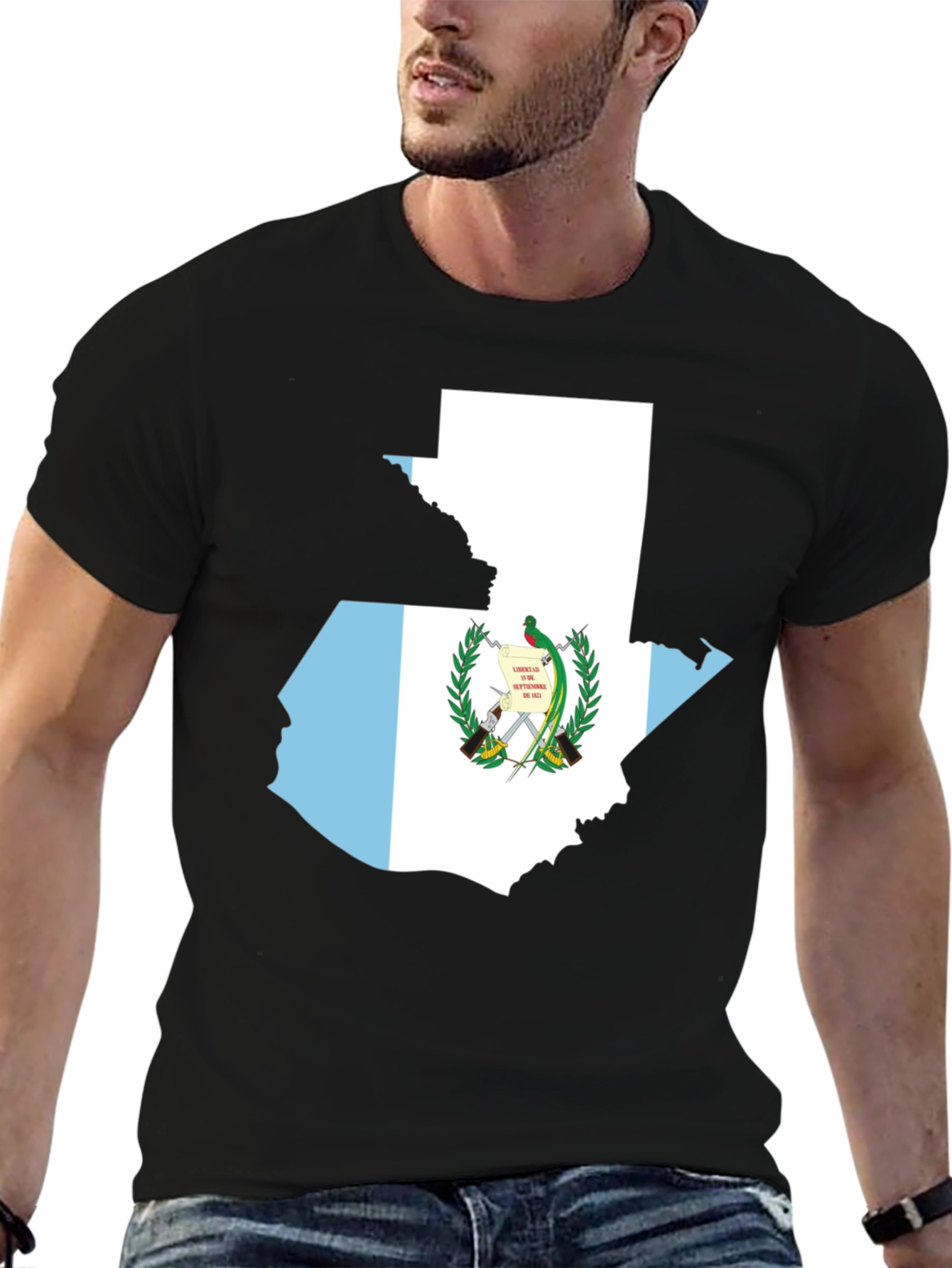 Guatemala Flag Map T-Shirt - Black