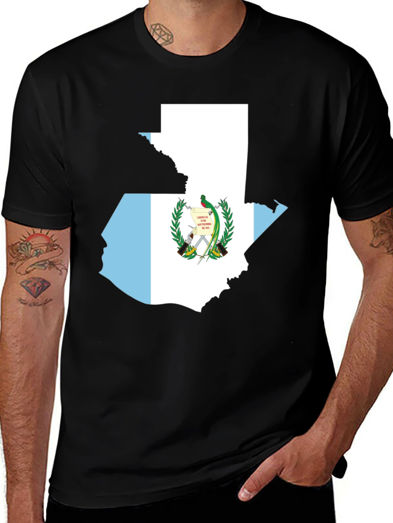 Guatemala Flag Map T-Shirt - Black