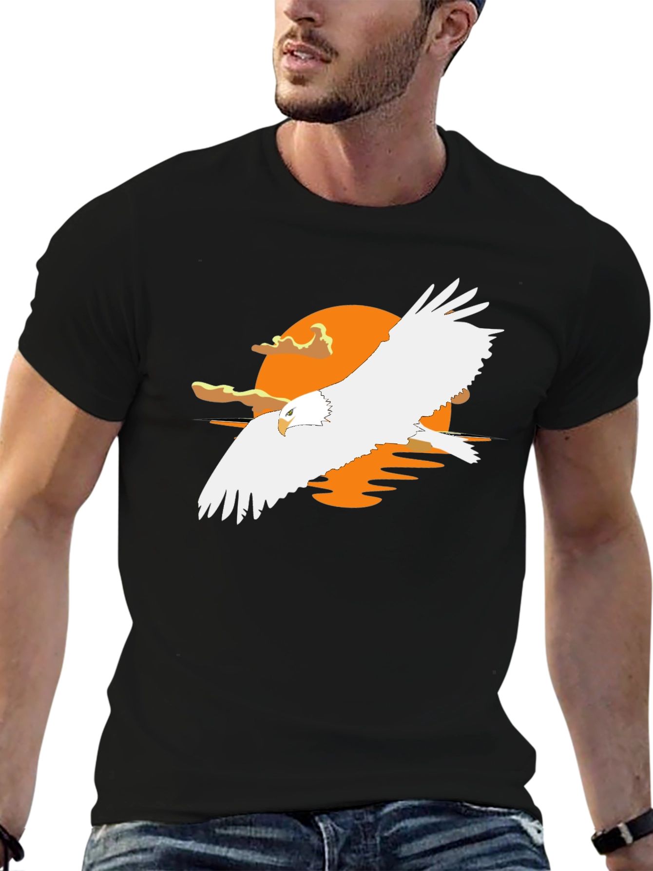 Eagle Sunset Graphic Tee - Stylish Black T-Shirt