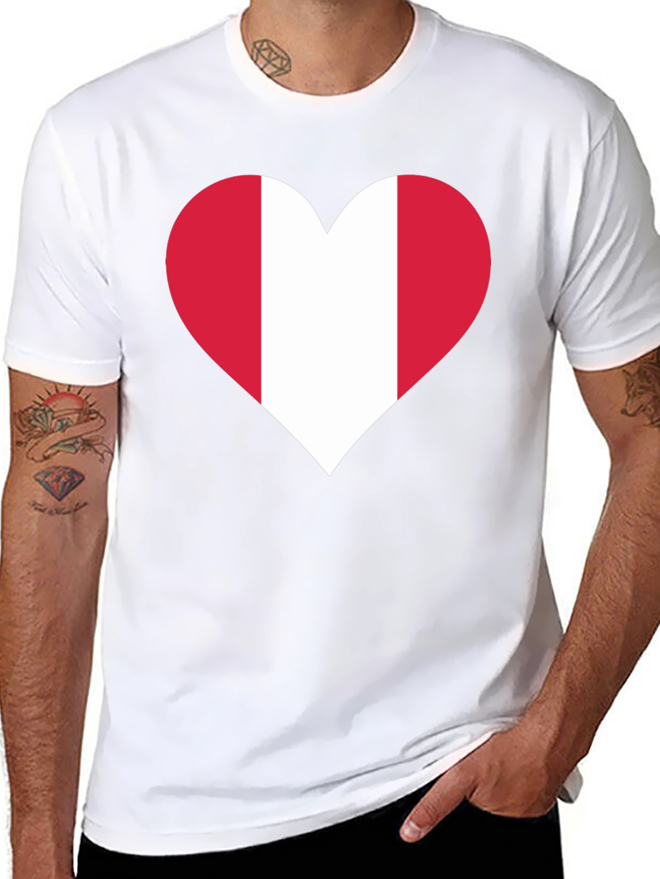 Peru Flag Heart Graphic Tee - Black
