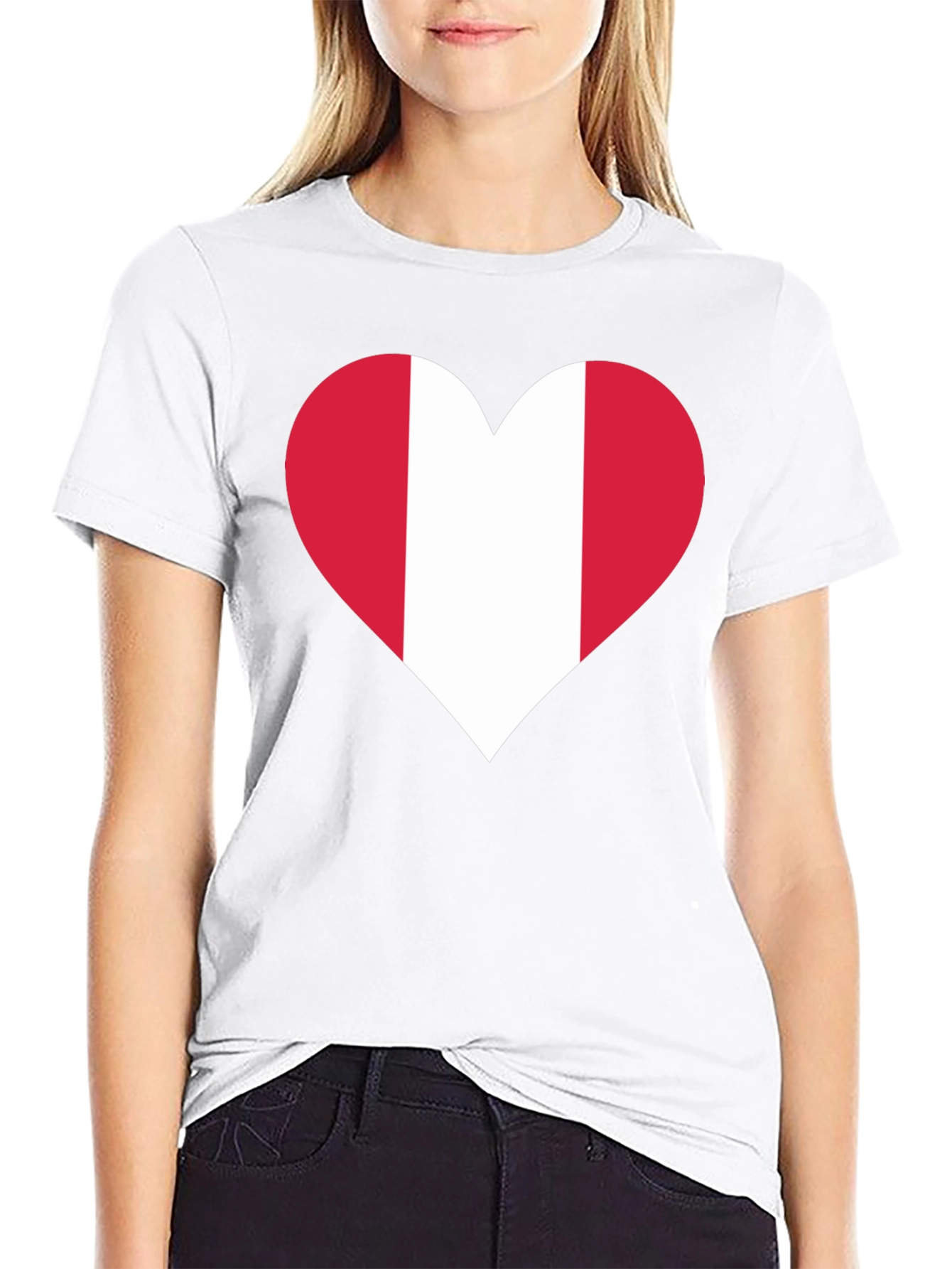 Peru Flag Heart Graphic Tee - Black