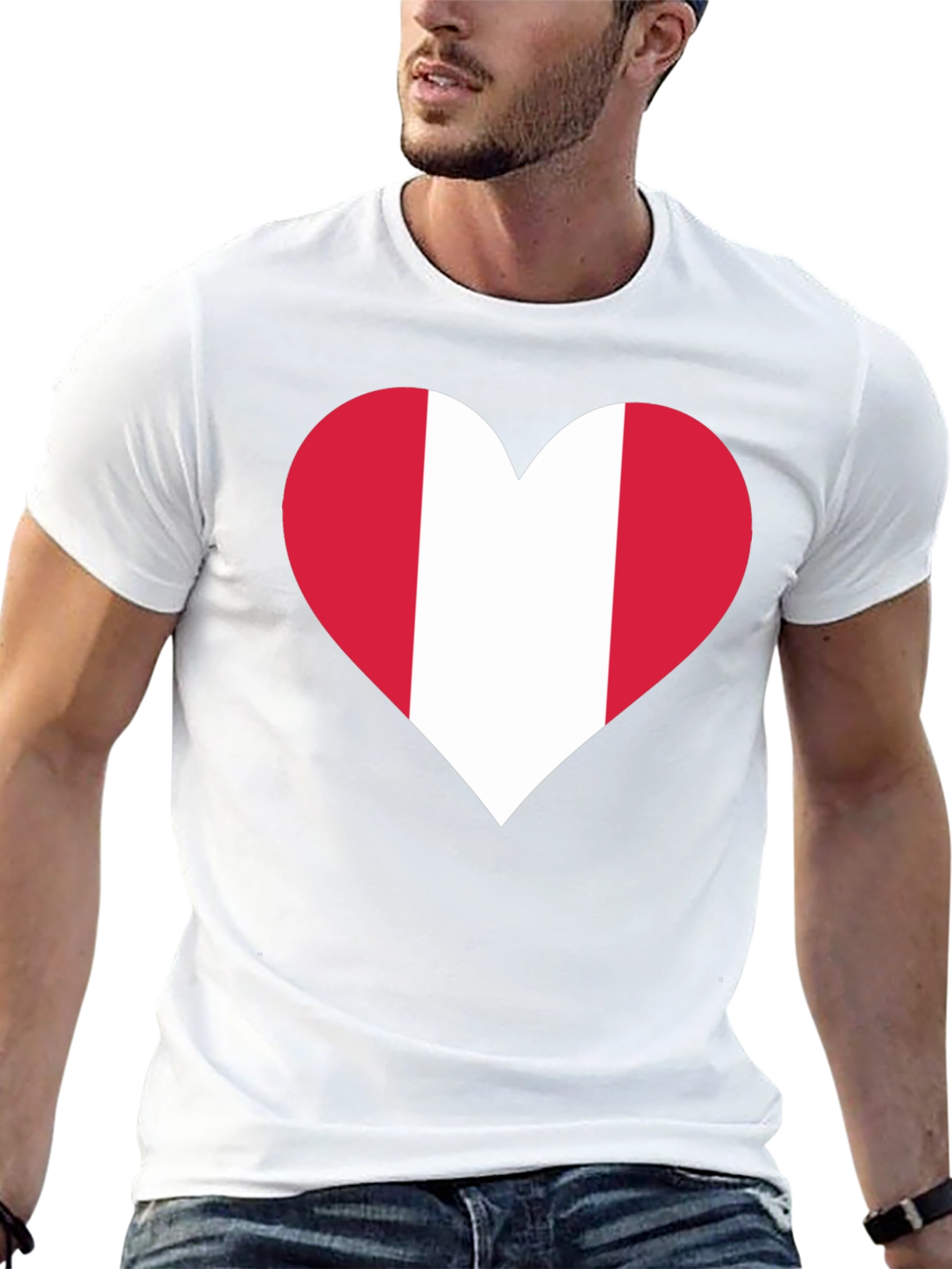 Peru Flag Heart Graphic Tee - Black