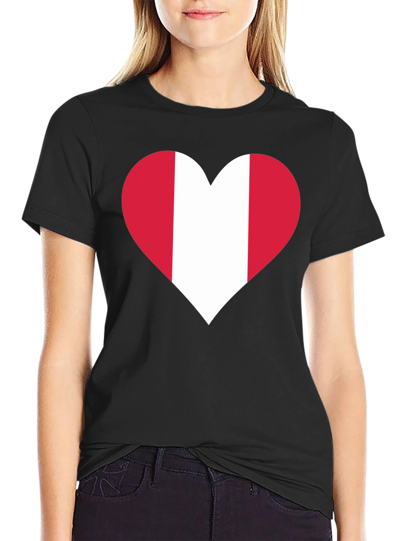 Peru Flag Heart Graphic Tee - Black