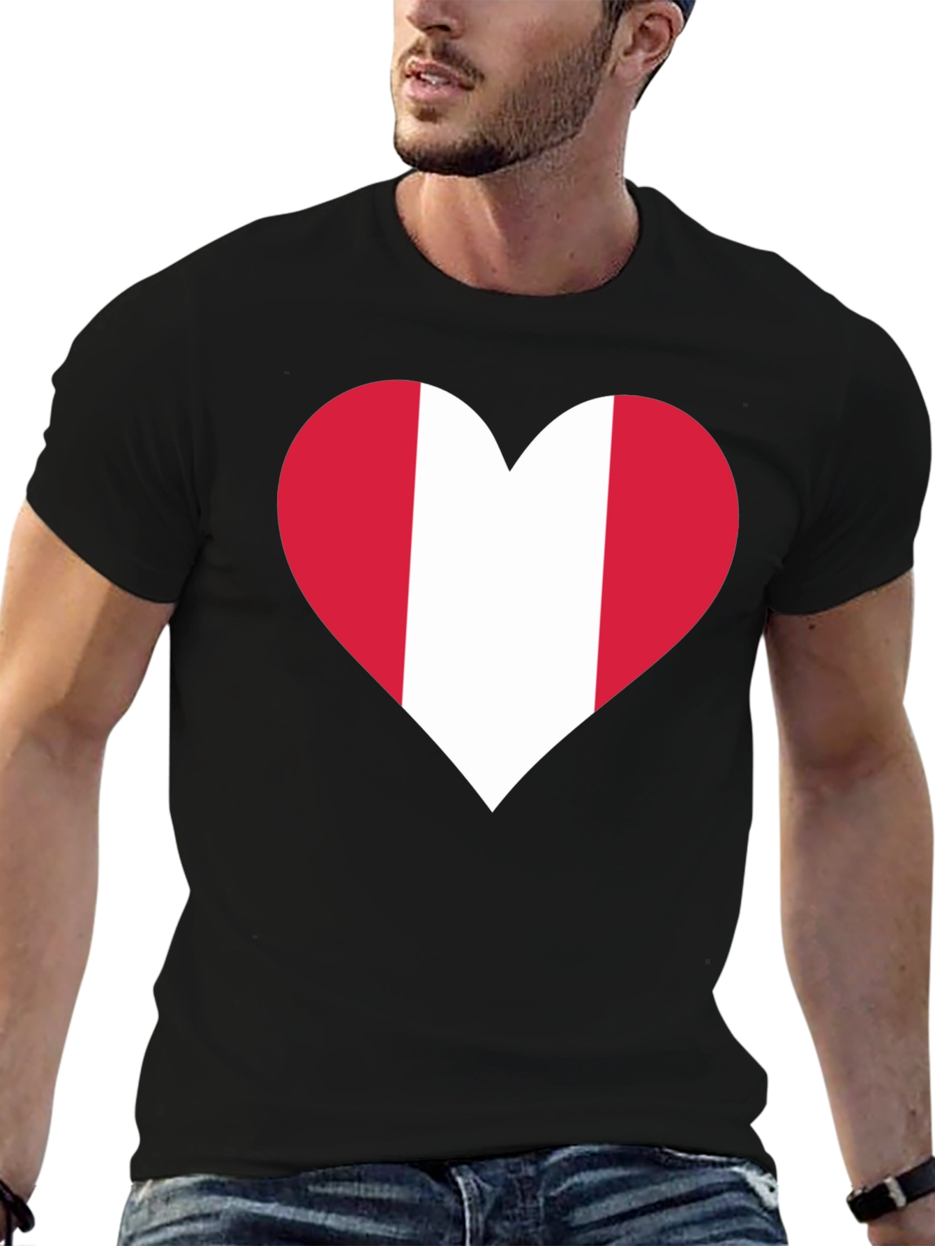 Peru Flag Heart Graphic Tee - Black