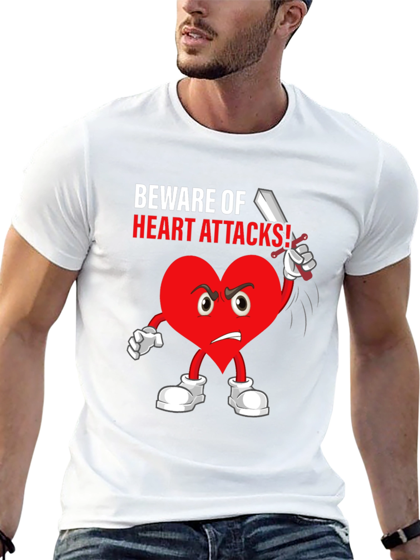 Beware Heart Attacks T-Shirt Funny Cartoon Heart