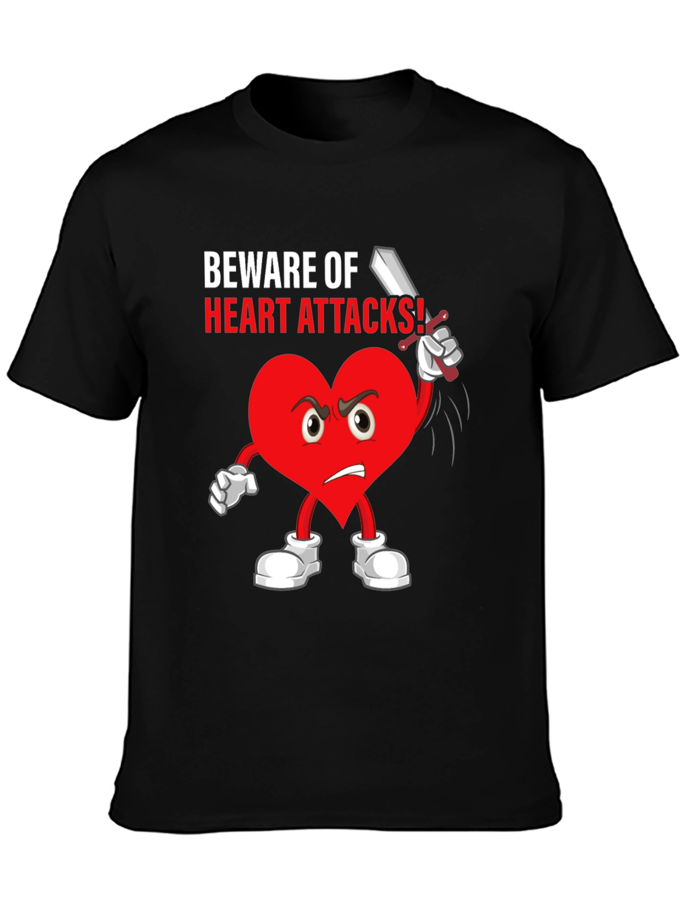Beware Heart Attacks T-Shirt Funny Cartoon Heart