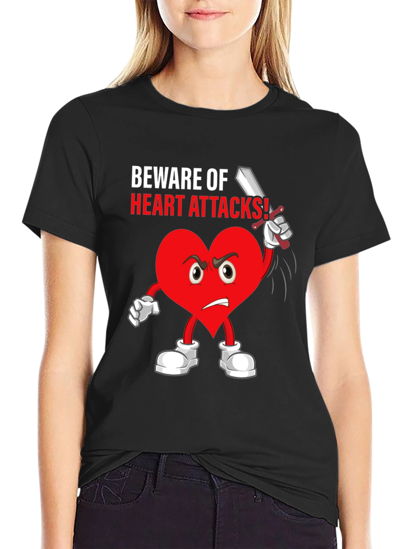 Beware Heart Attacks T-Shirt Funny Cartoon Heart