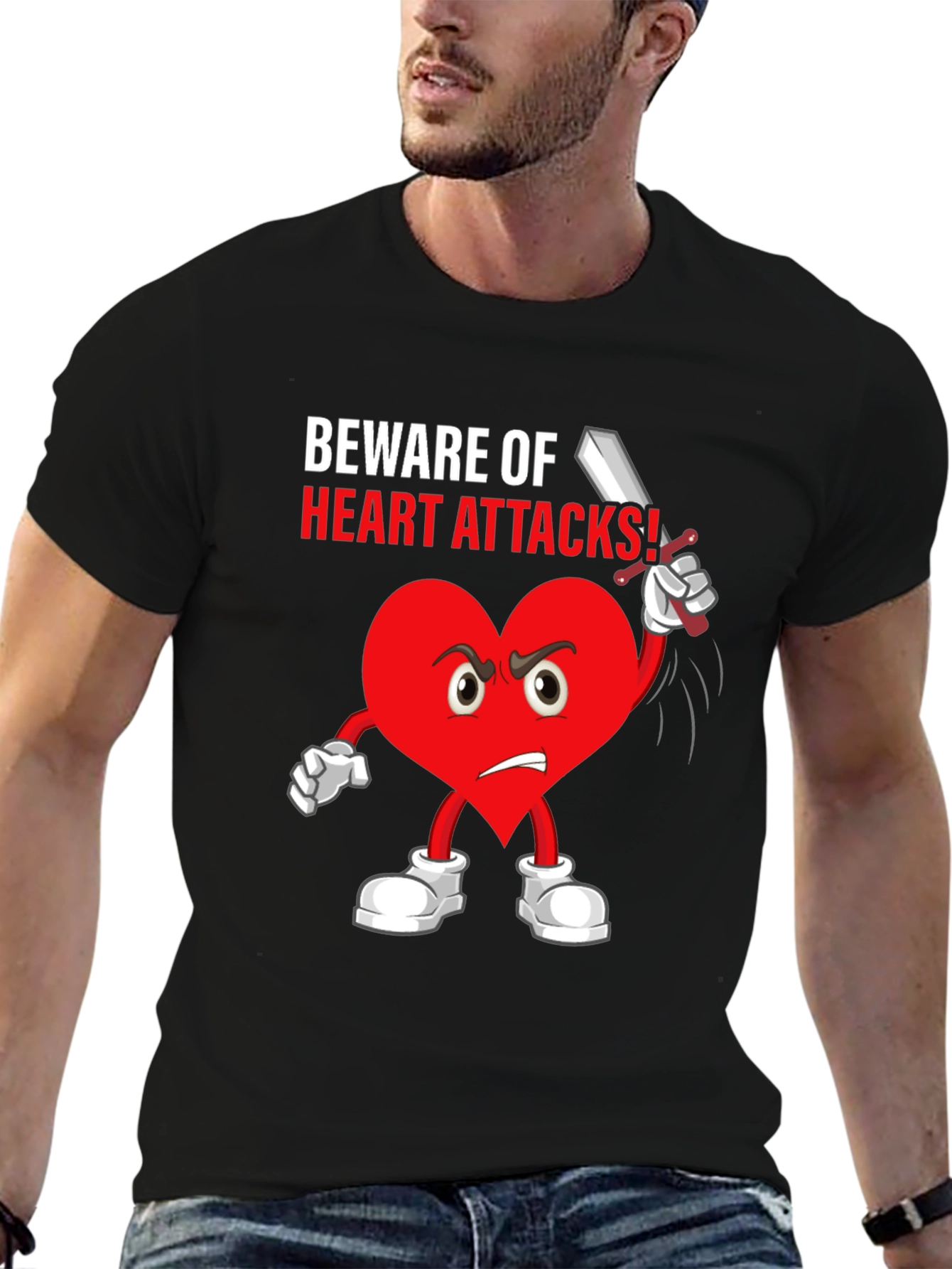 Beware Heart Attacks T-Shirt Funny Cartoon Heart