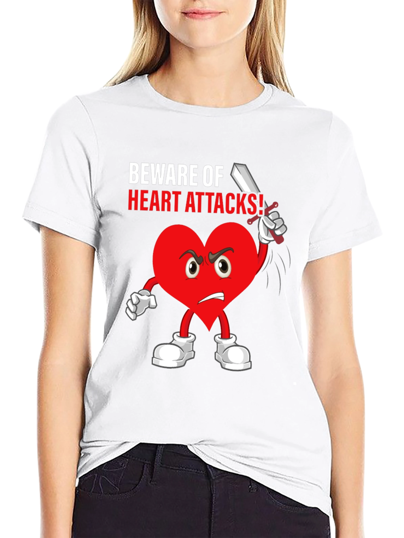 Beware Heart Attacks T-Shirt Funny Cartoon Heart