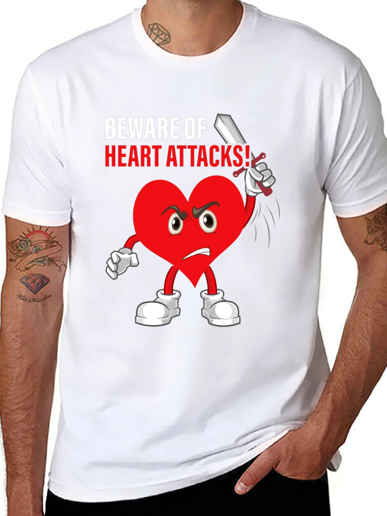 Beware Heart Attacks T-Shirt Funny Cartoon Heart