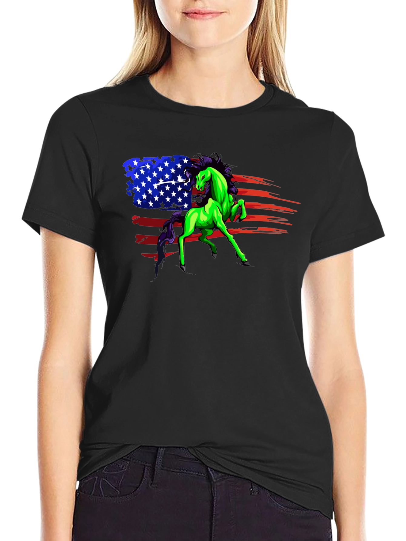 Patriotic Horse Graphic Tee - Unisex Black Shirt