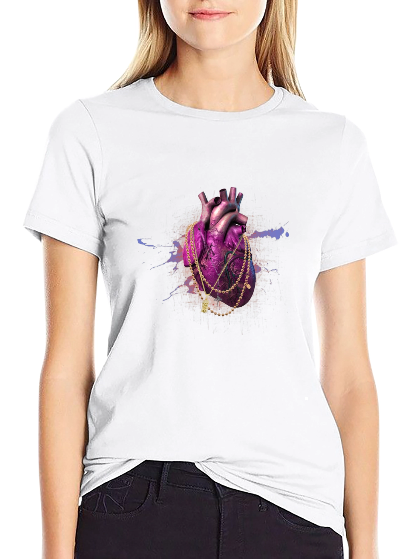 Heart & Gold Chain Black T-Shirt
