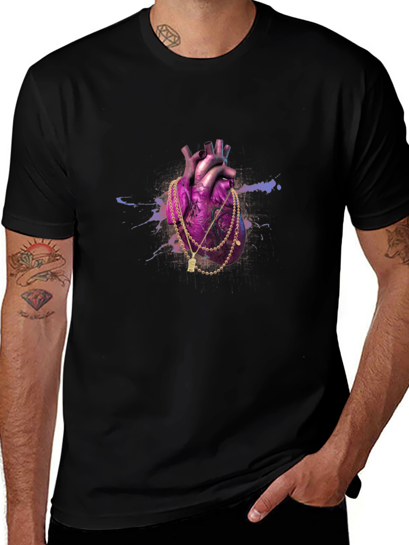 Heart & Gold Chain Black T-Shirt