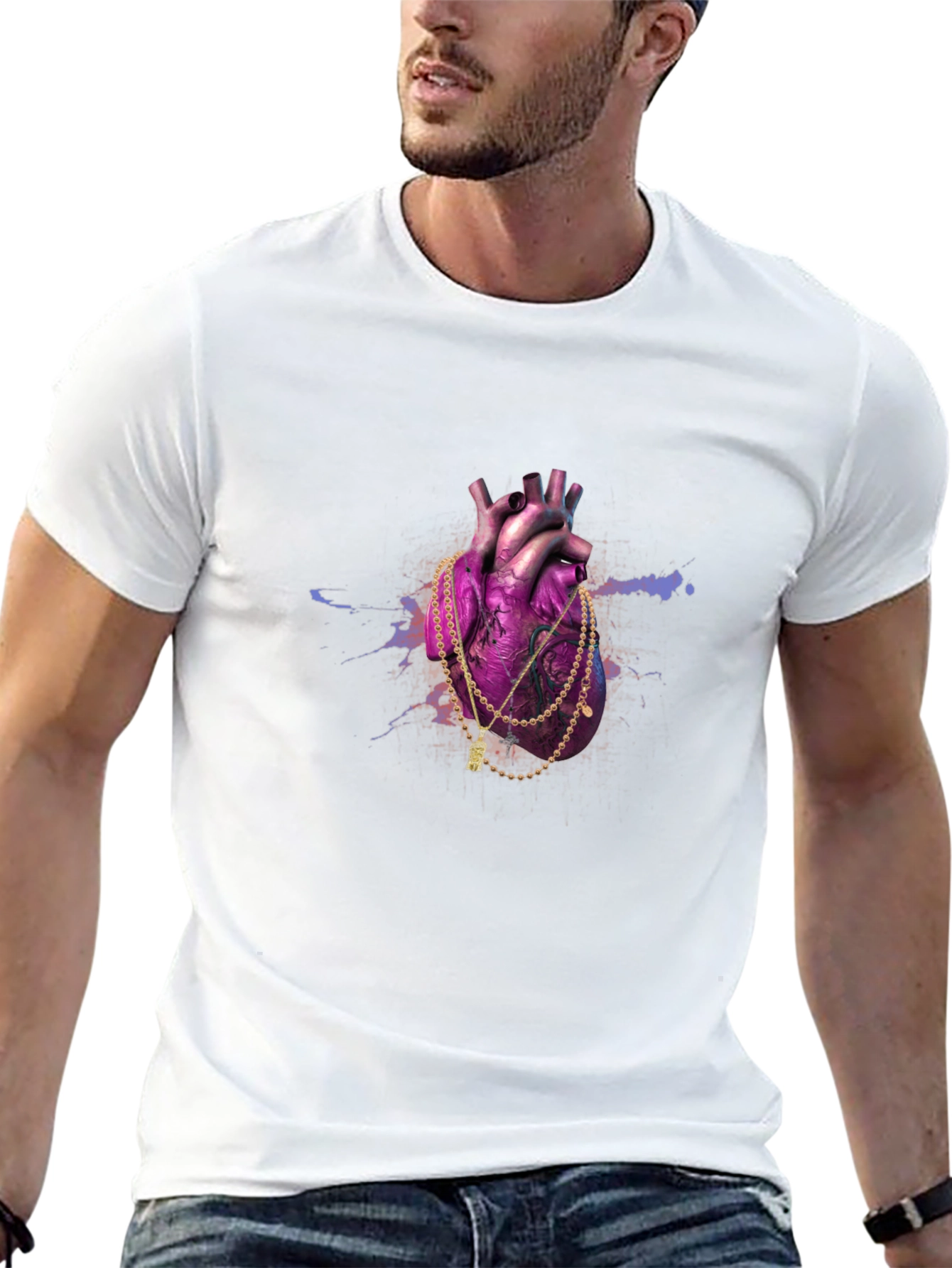 Heart & Gold Chain Black T-Shirt