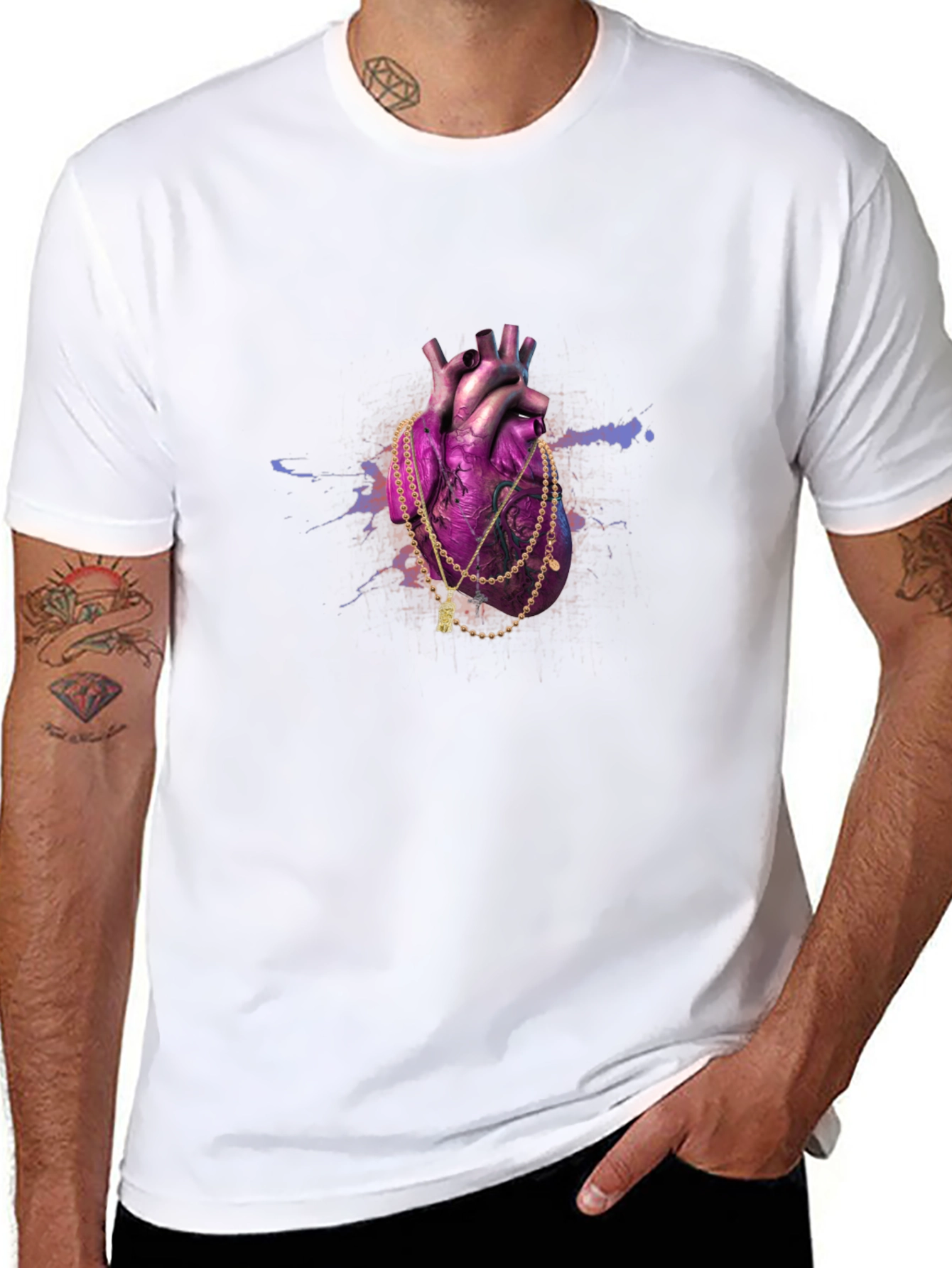 Heart & Gold Chain Black T-Shirt