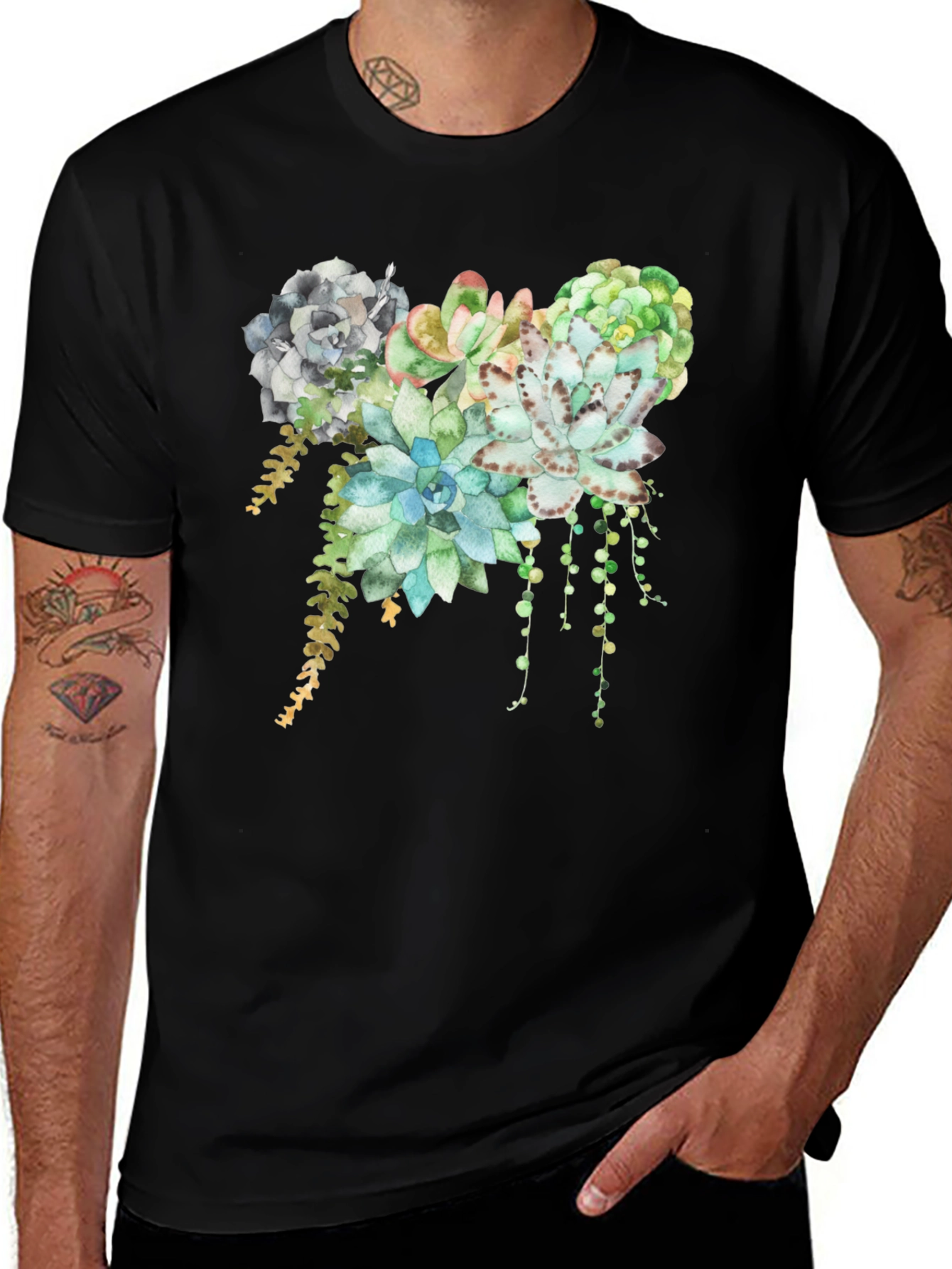 Succulent Print T-Shirt - Stylish Botanical Design