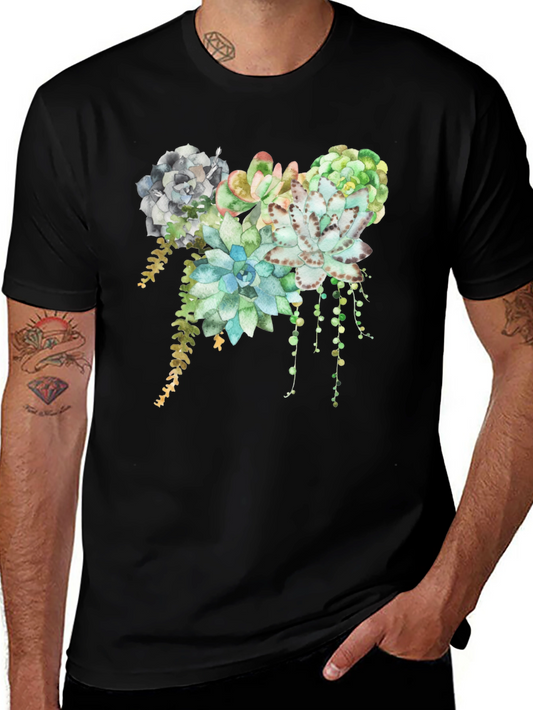 Succulent Print T-Shirt - Stylish Botanical Design