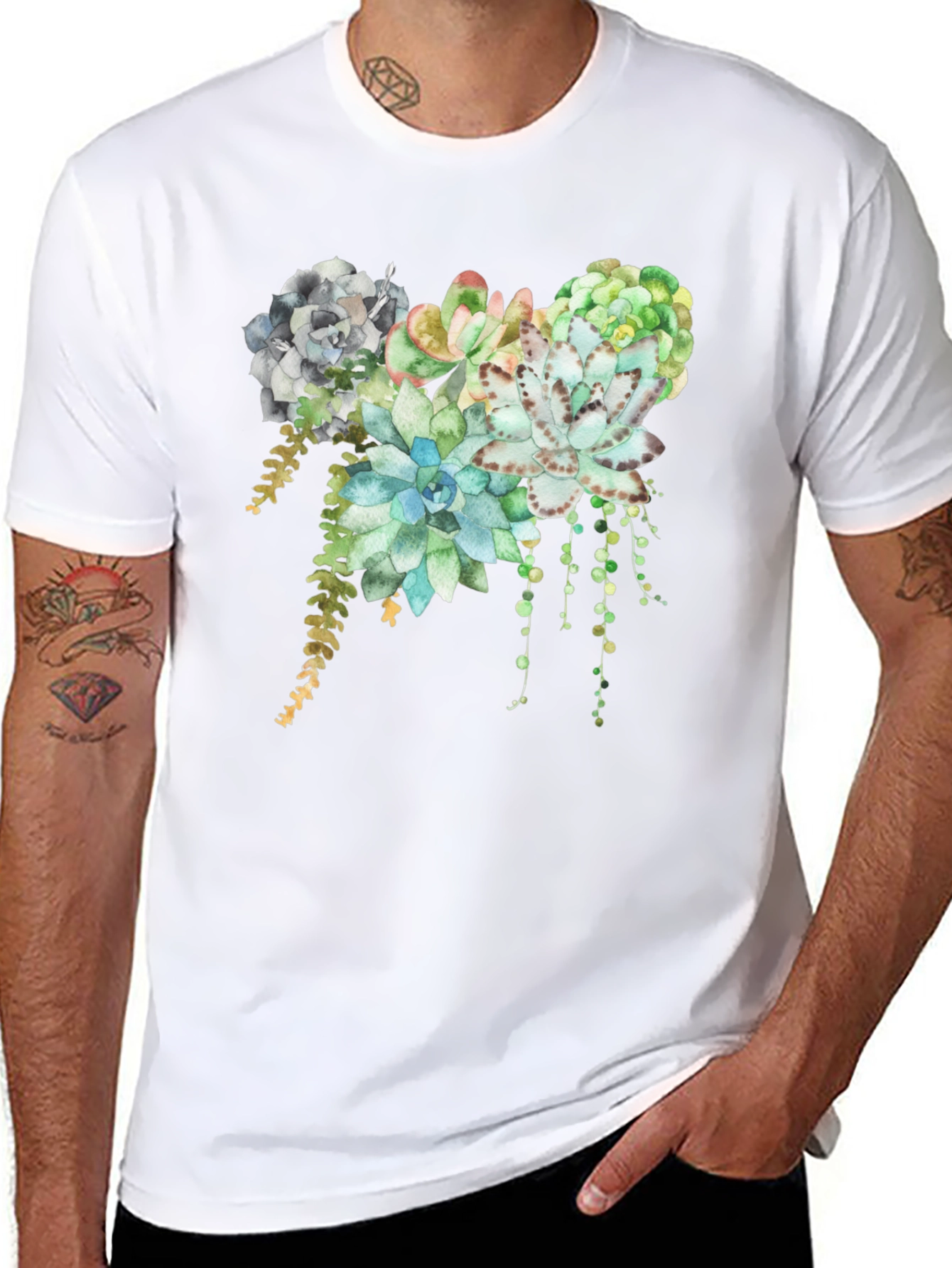 Succulent Print T-Shirt - Stylish Botanical Design