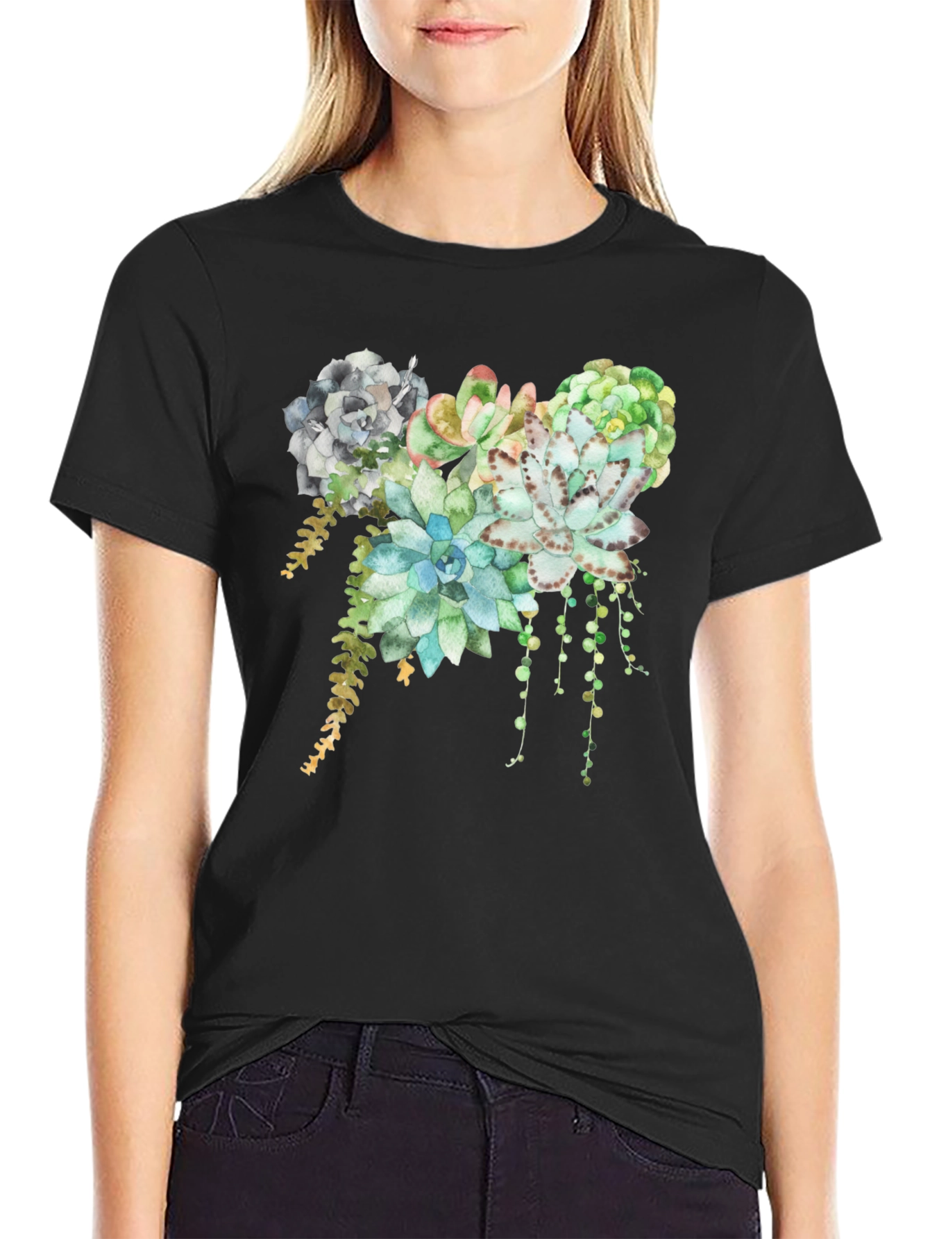 Succulent Print T-Shirt - Stylish Botanical Design