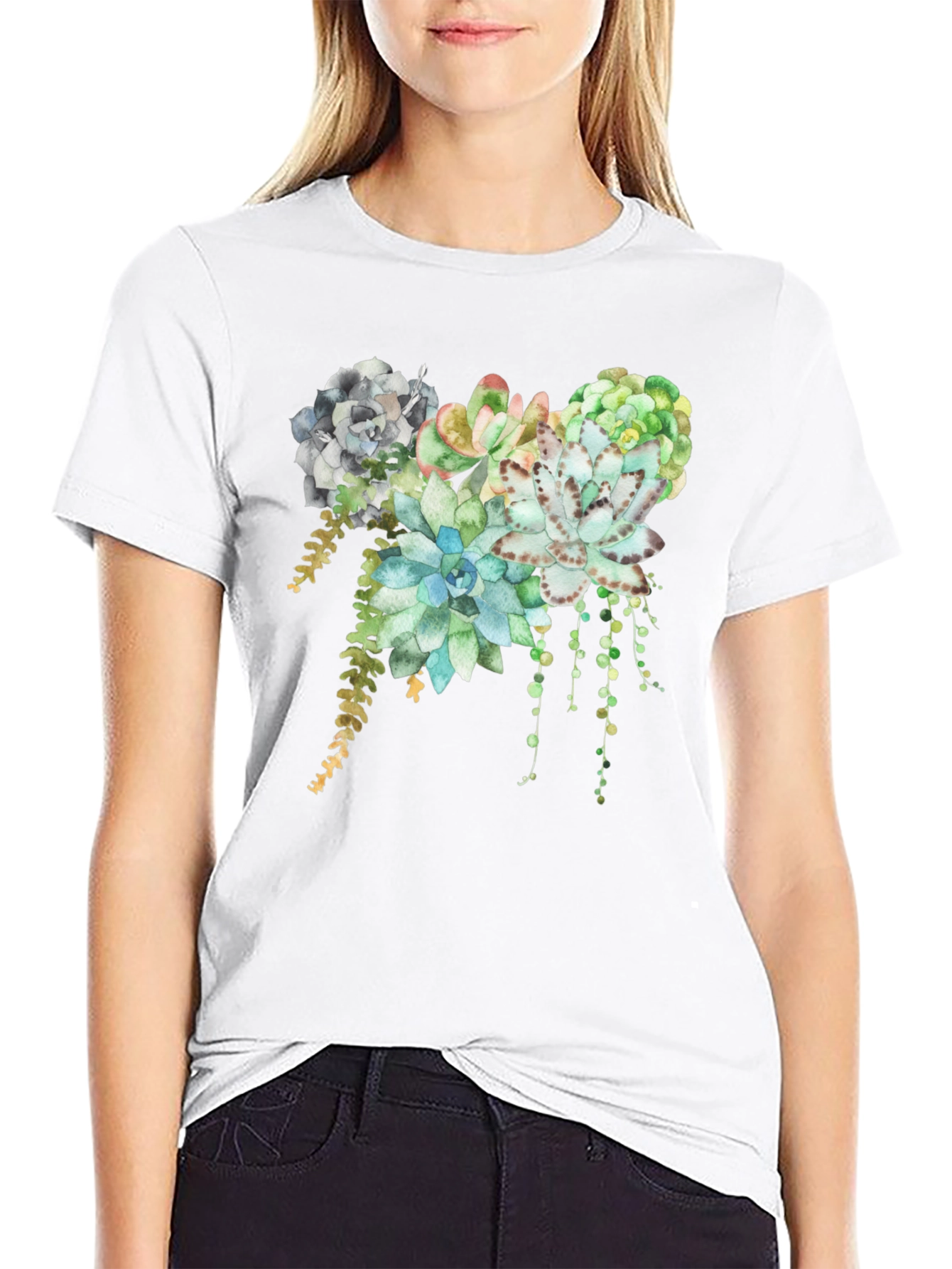 Succulent Print T-Shirt - Stylish Botanical Design