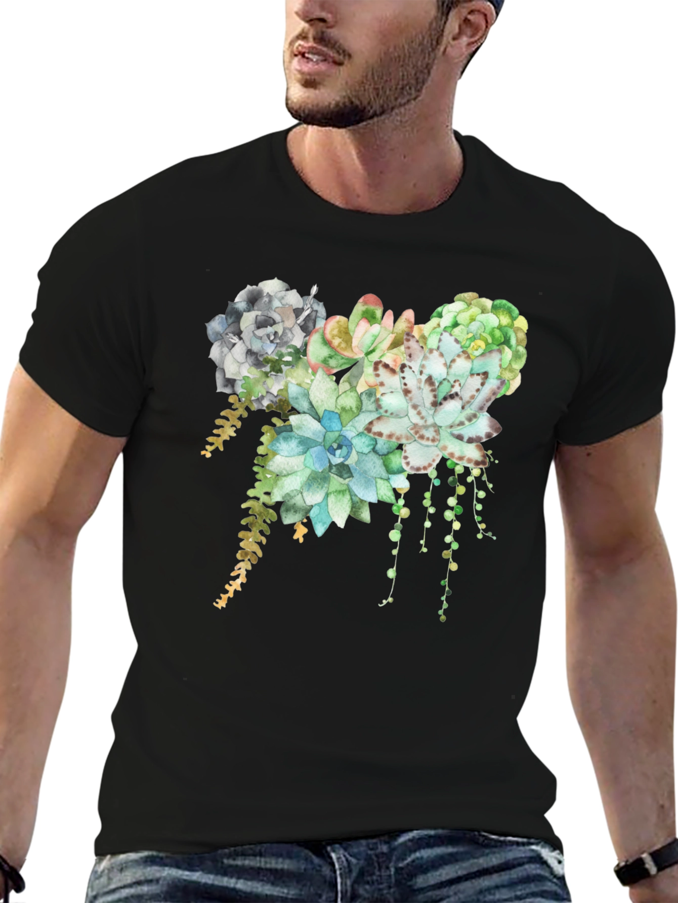 Succulent Print T-Shirt - Stylish Botanical Design